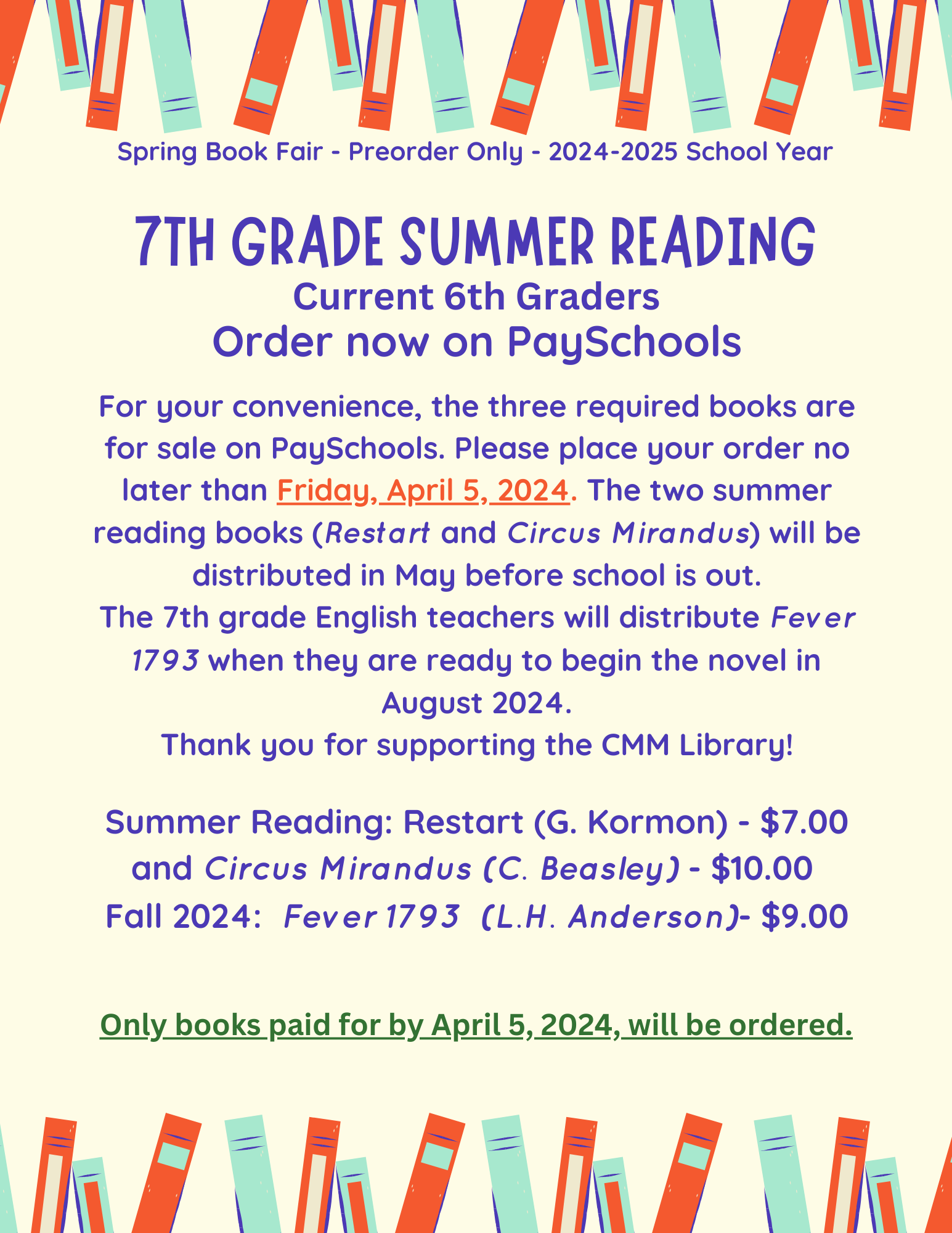 Summer Reading 2024 7th Grade