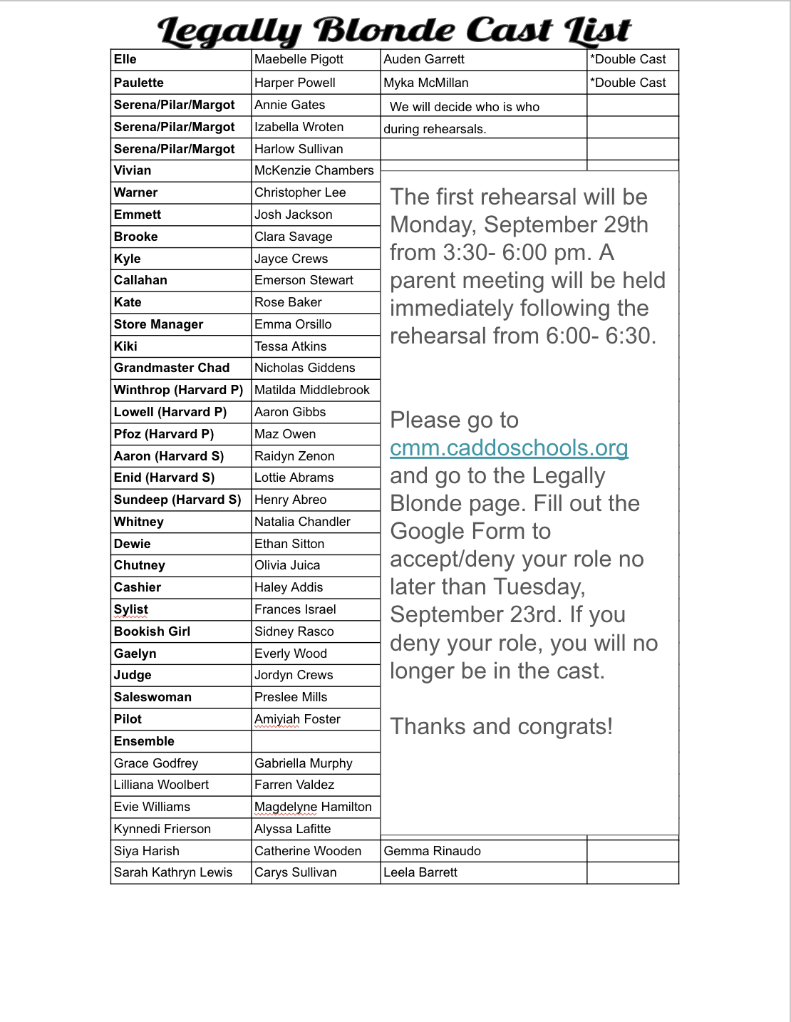 Cast List Legally Blonde