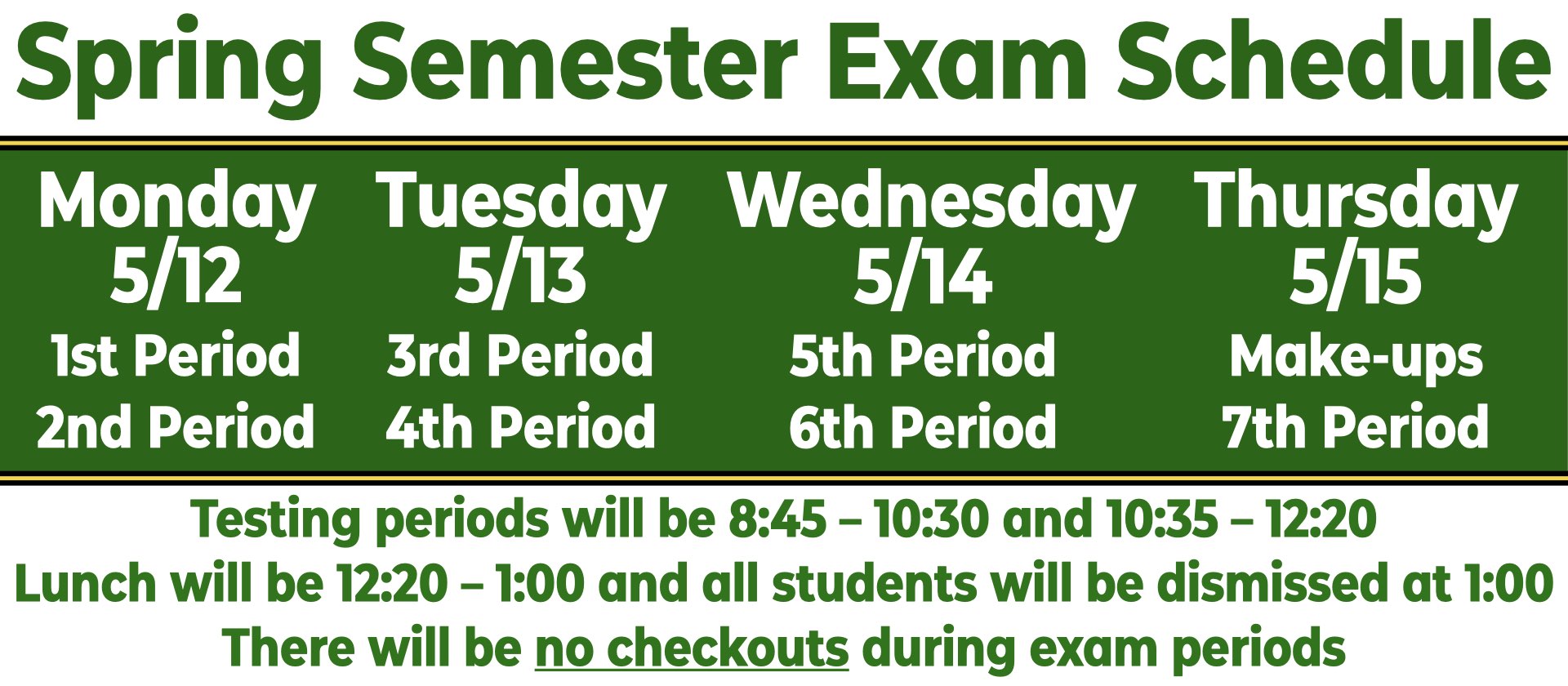 Spring Semester Exam Schedule