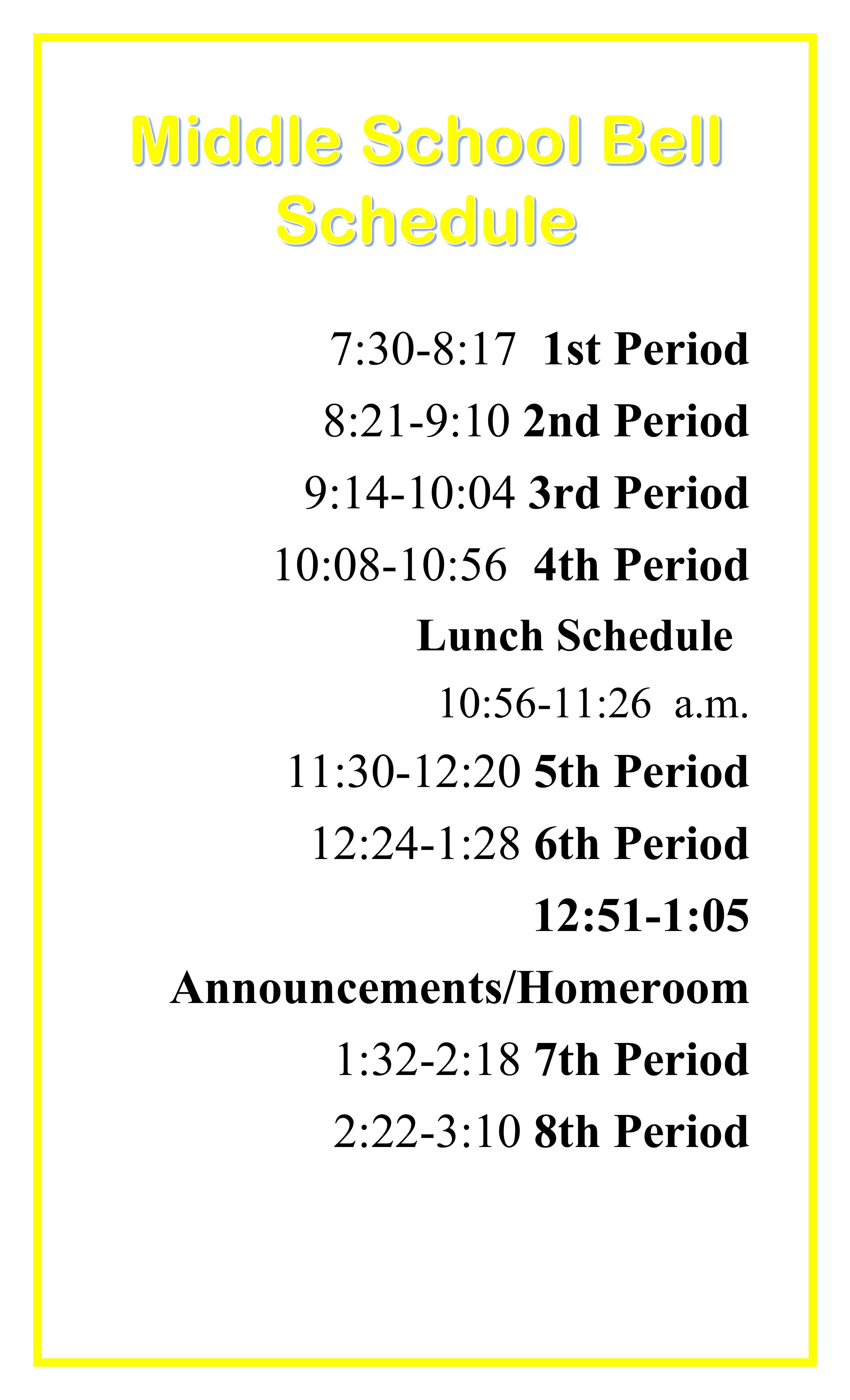 Middle School Bell Schedule | Green Oaks Performing Arts Academy