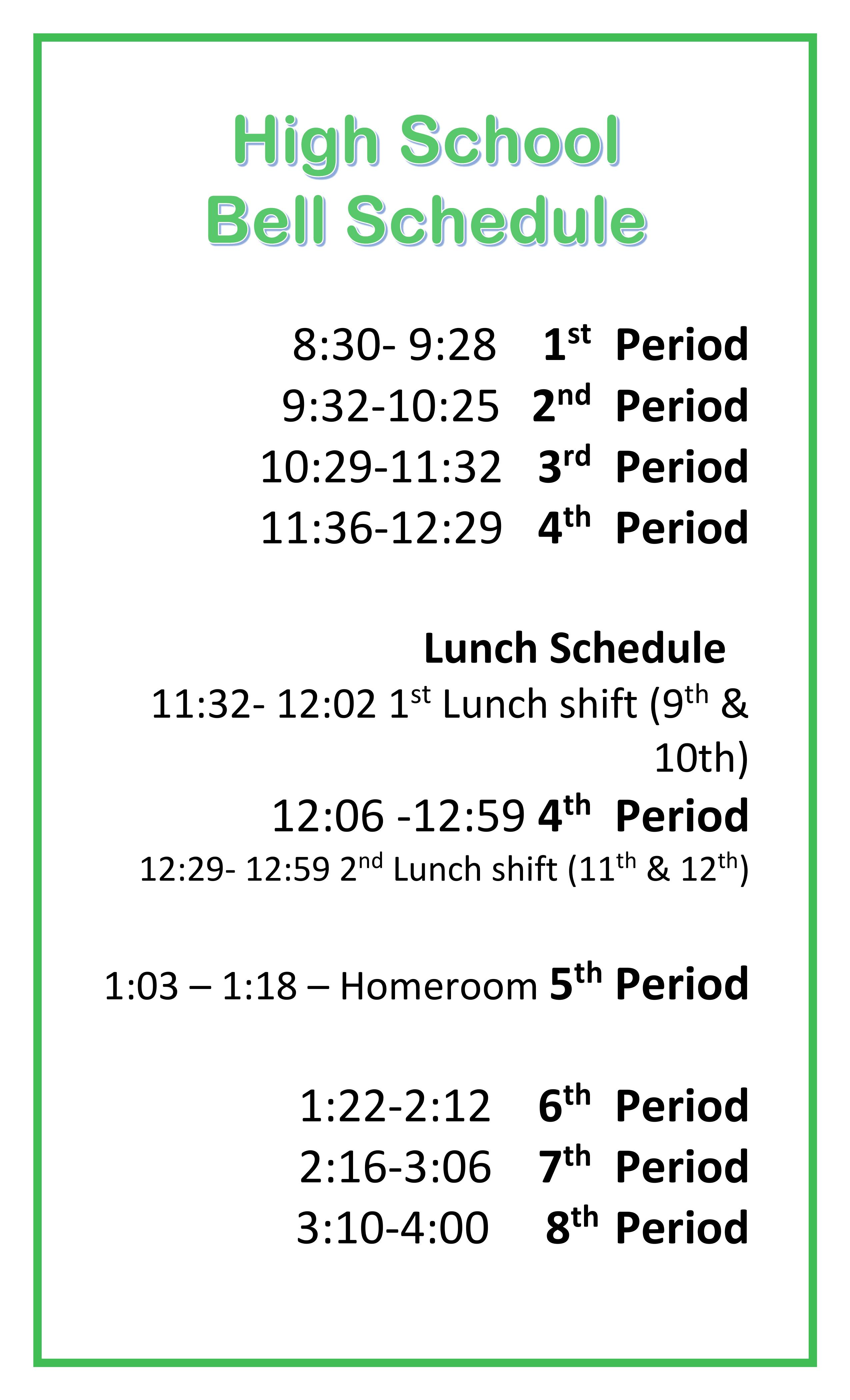 High School Bell Schedule | Green Oaks Performing Arts Academy