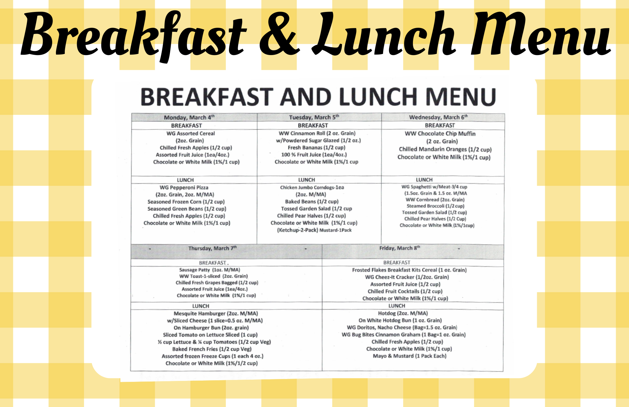 Lunch Menu | Riverside Elementary