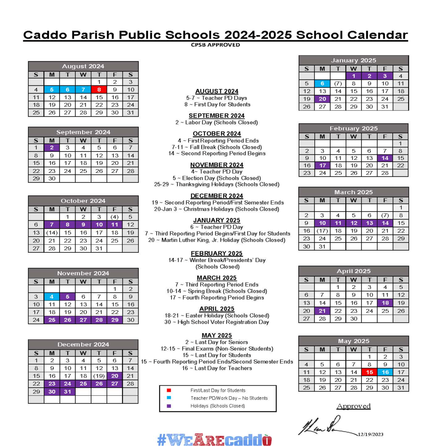 CPSB Approved Calendar 24 25 Riverside Elementary