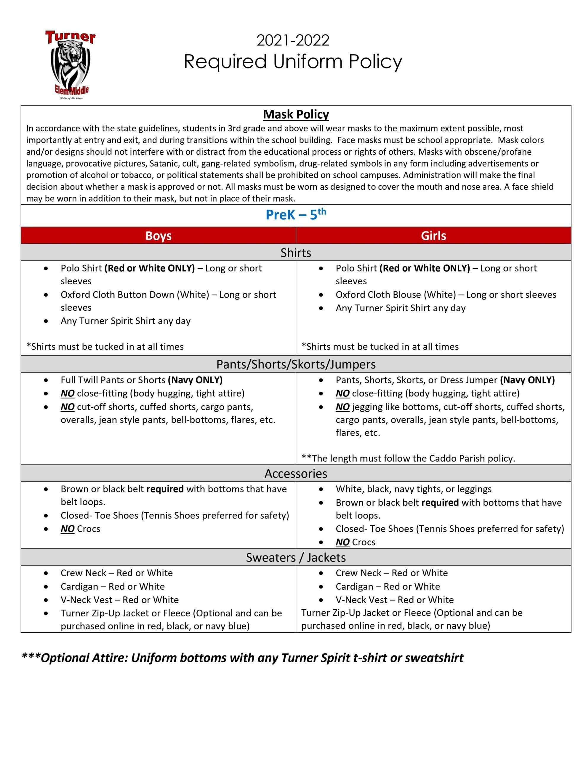 Uniform Policy Turner Elementary/Middle School