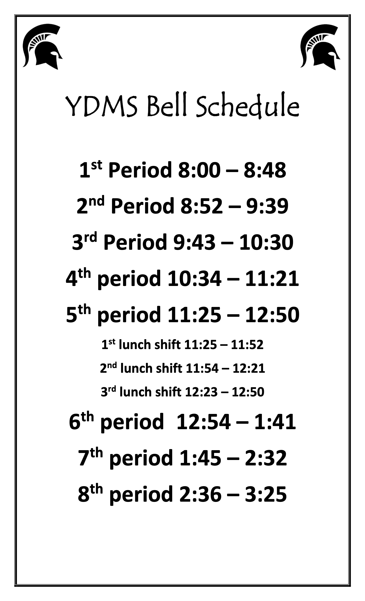 YDMS Bell Schedule