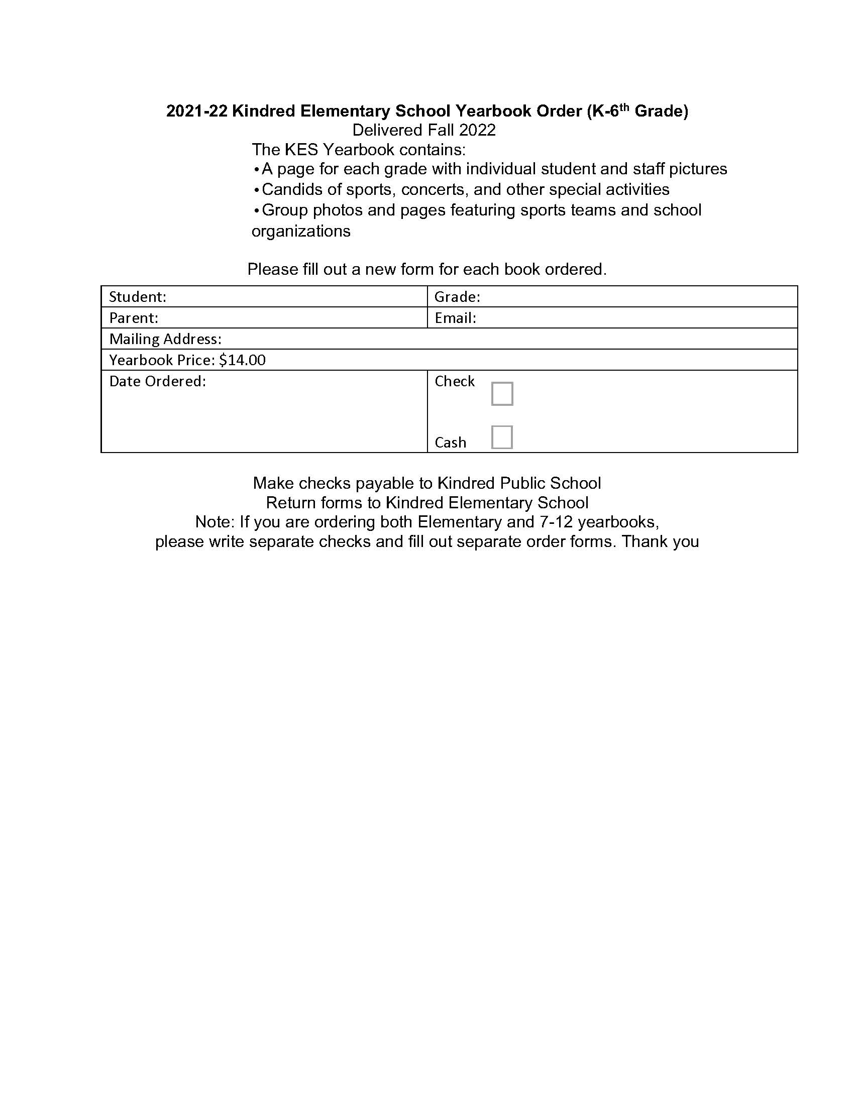 Yearbook Order Forms Kindred Public School District 2