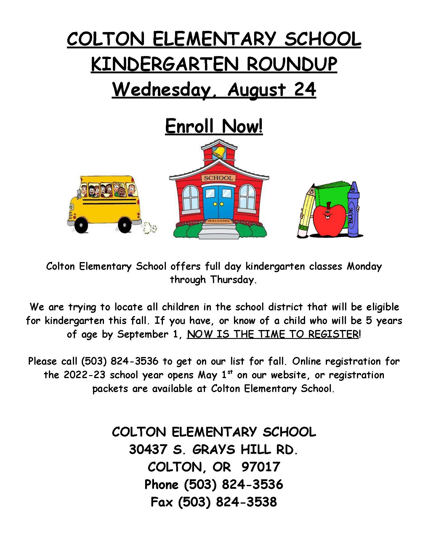 Kindergarten Information Colton Elementary School