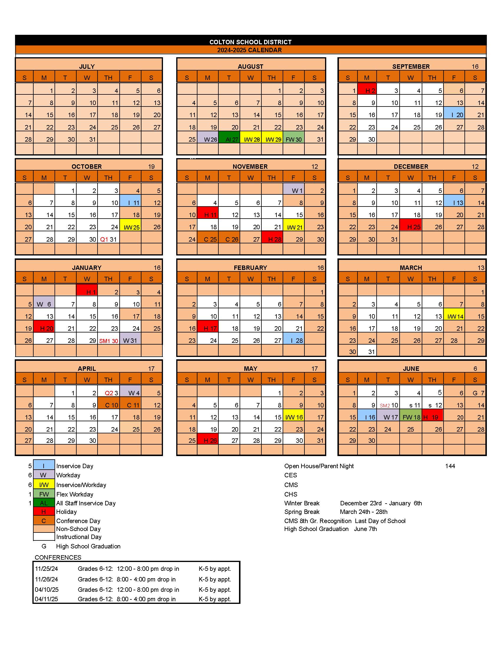 Calendar Colton School District 53