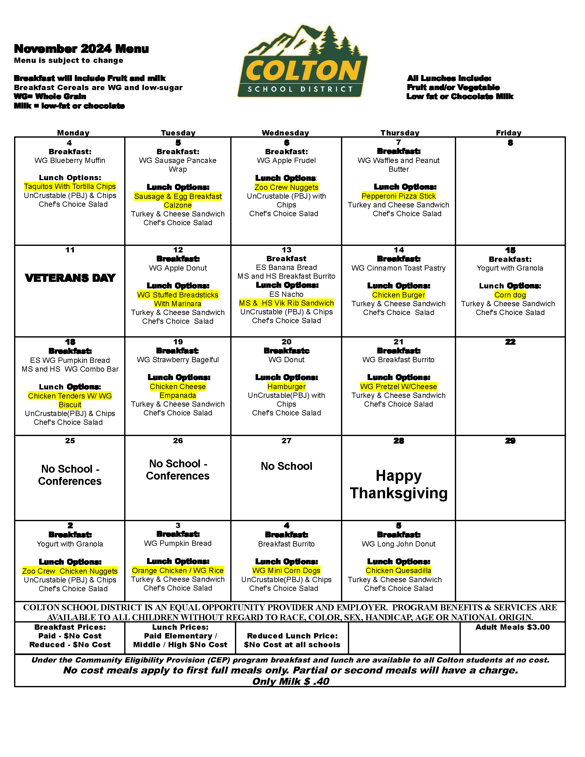 Breakfast and Lunch Menu