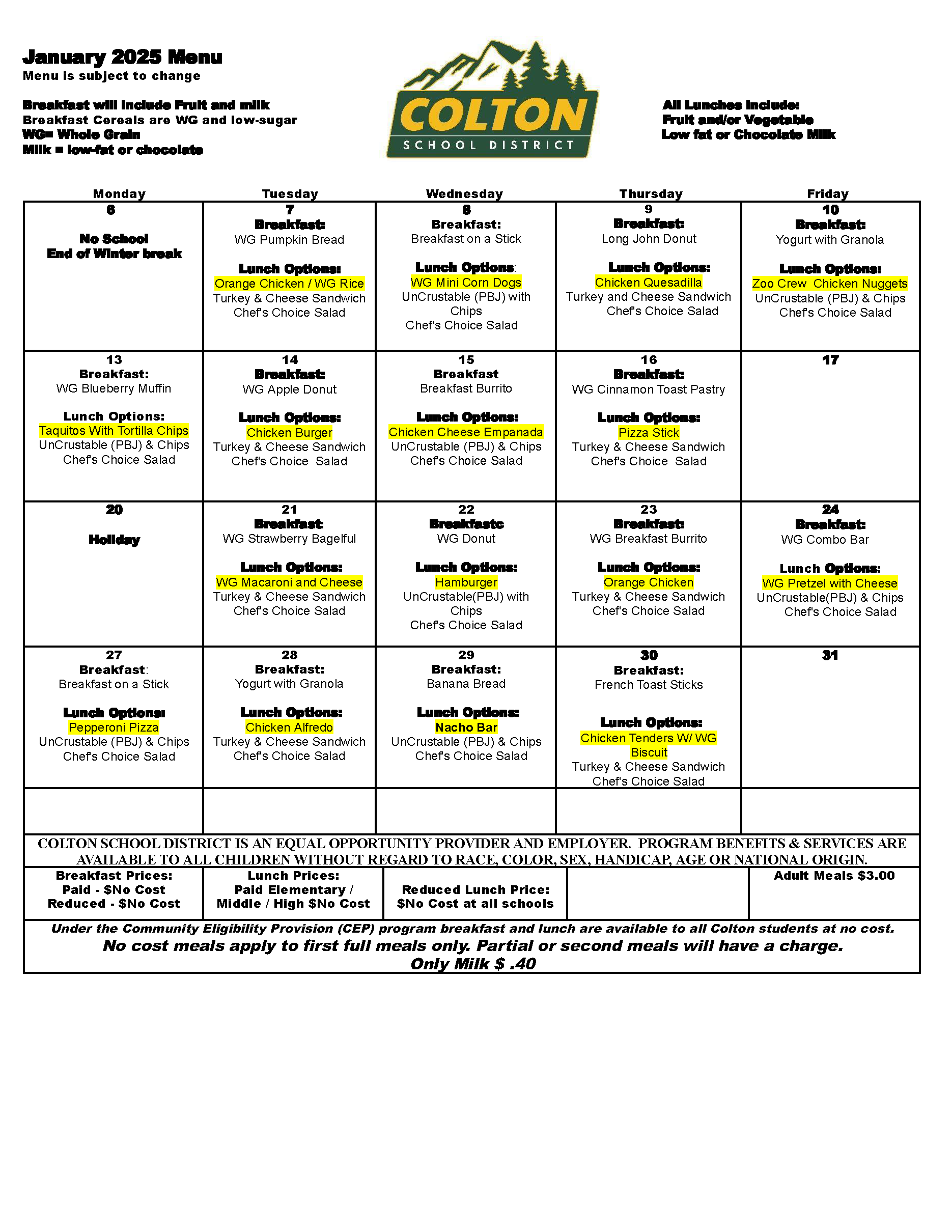 Breakfast and Lunch Menu