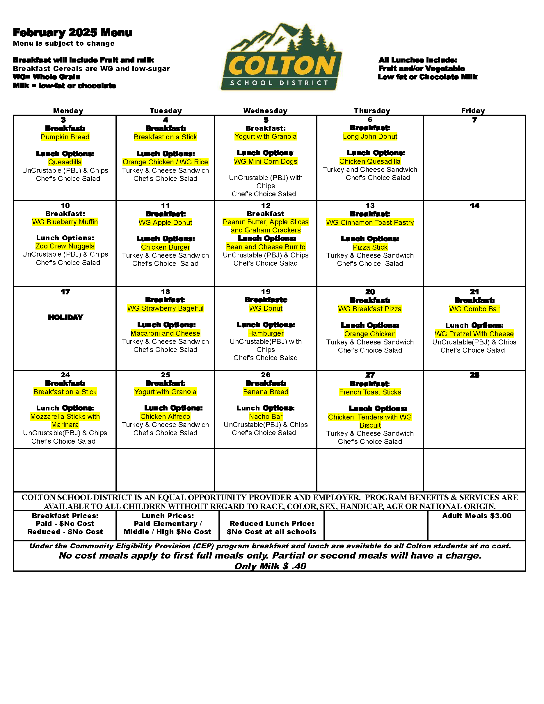 Breakfast and Lunch Menu