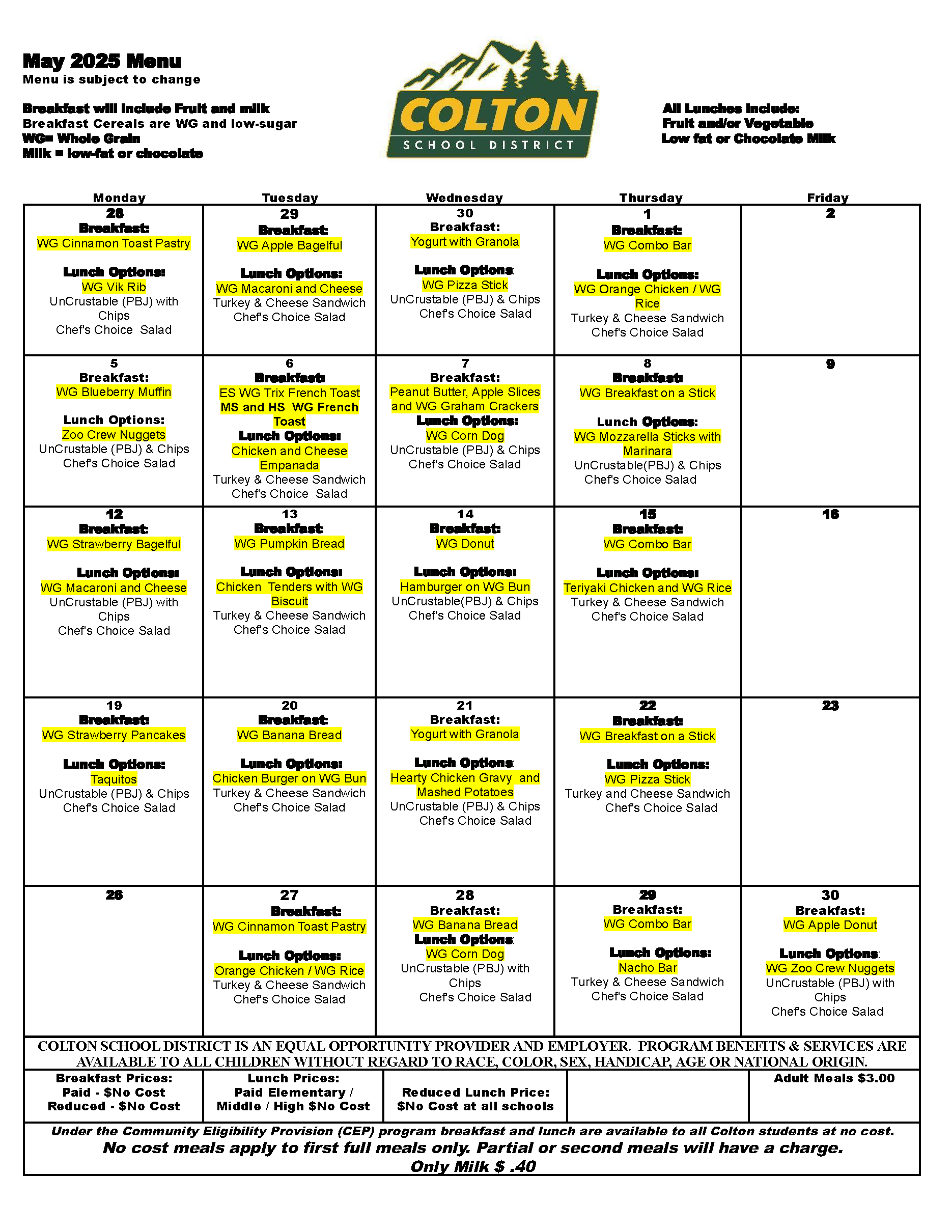 Breakfast and Lunch Menu