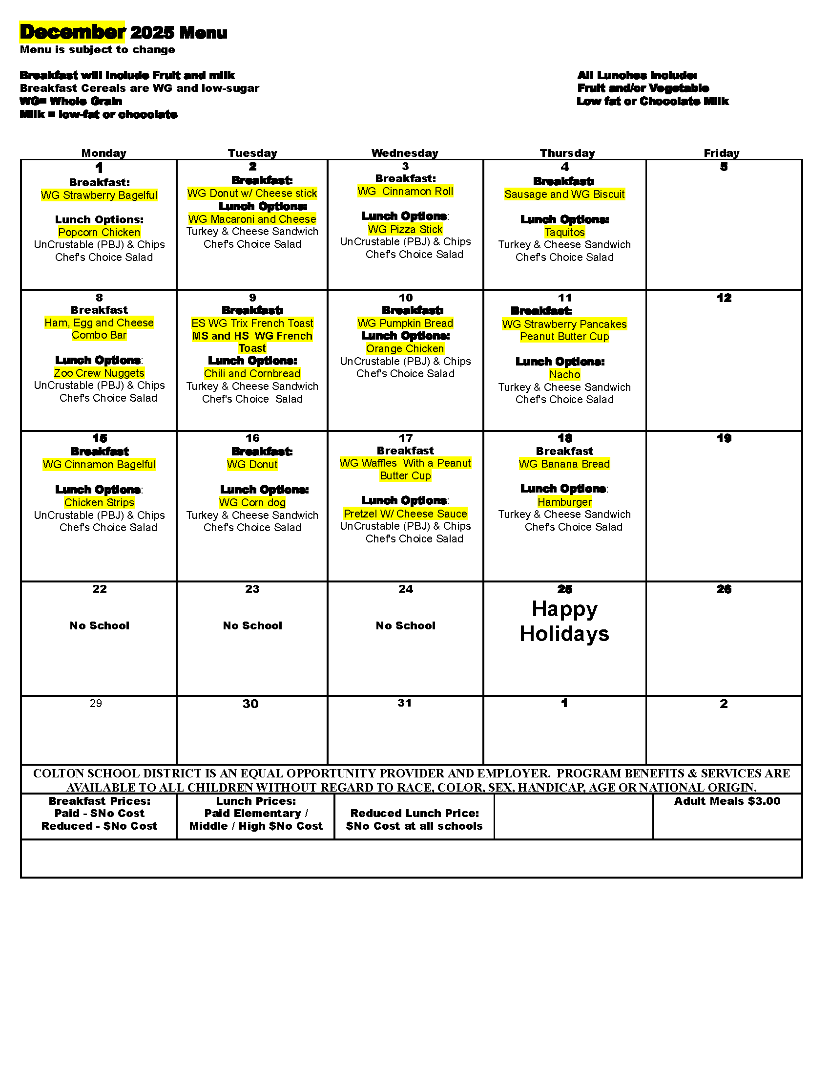 Breakfast and Lunch Menu