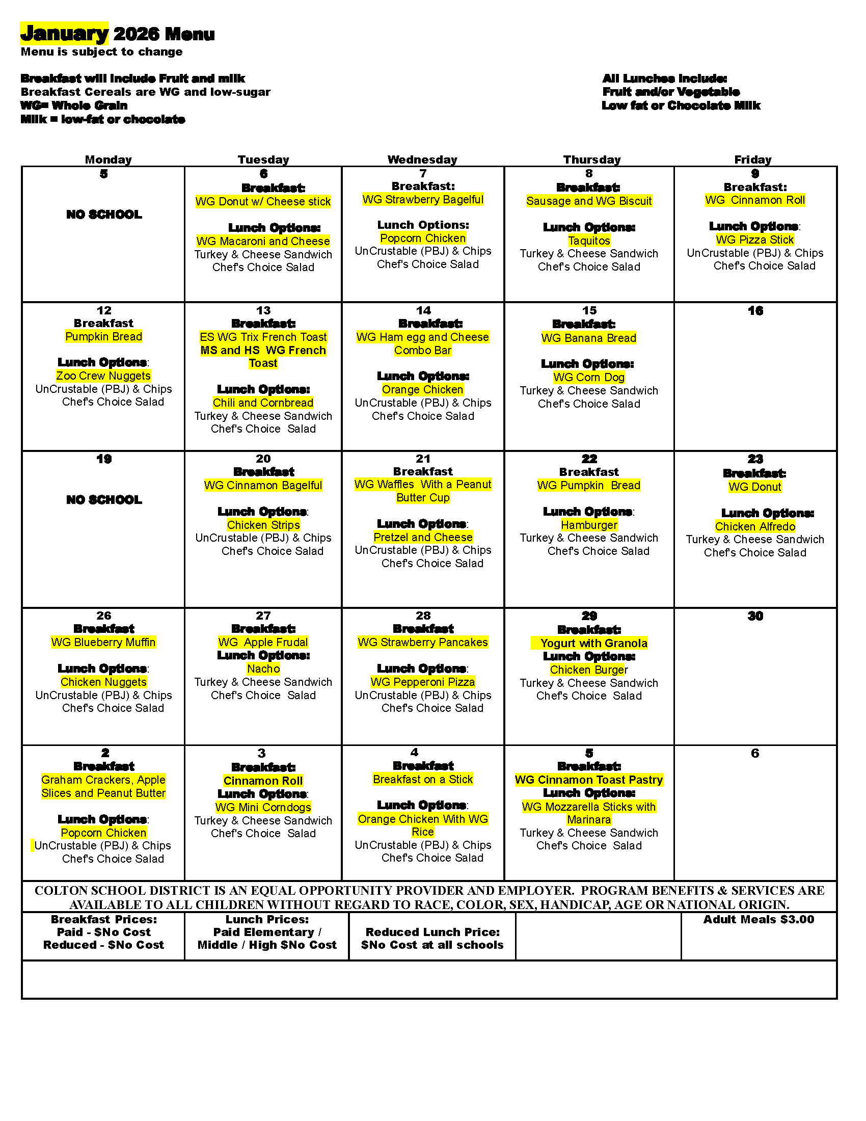 Breakfast and Lunch Menu