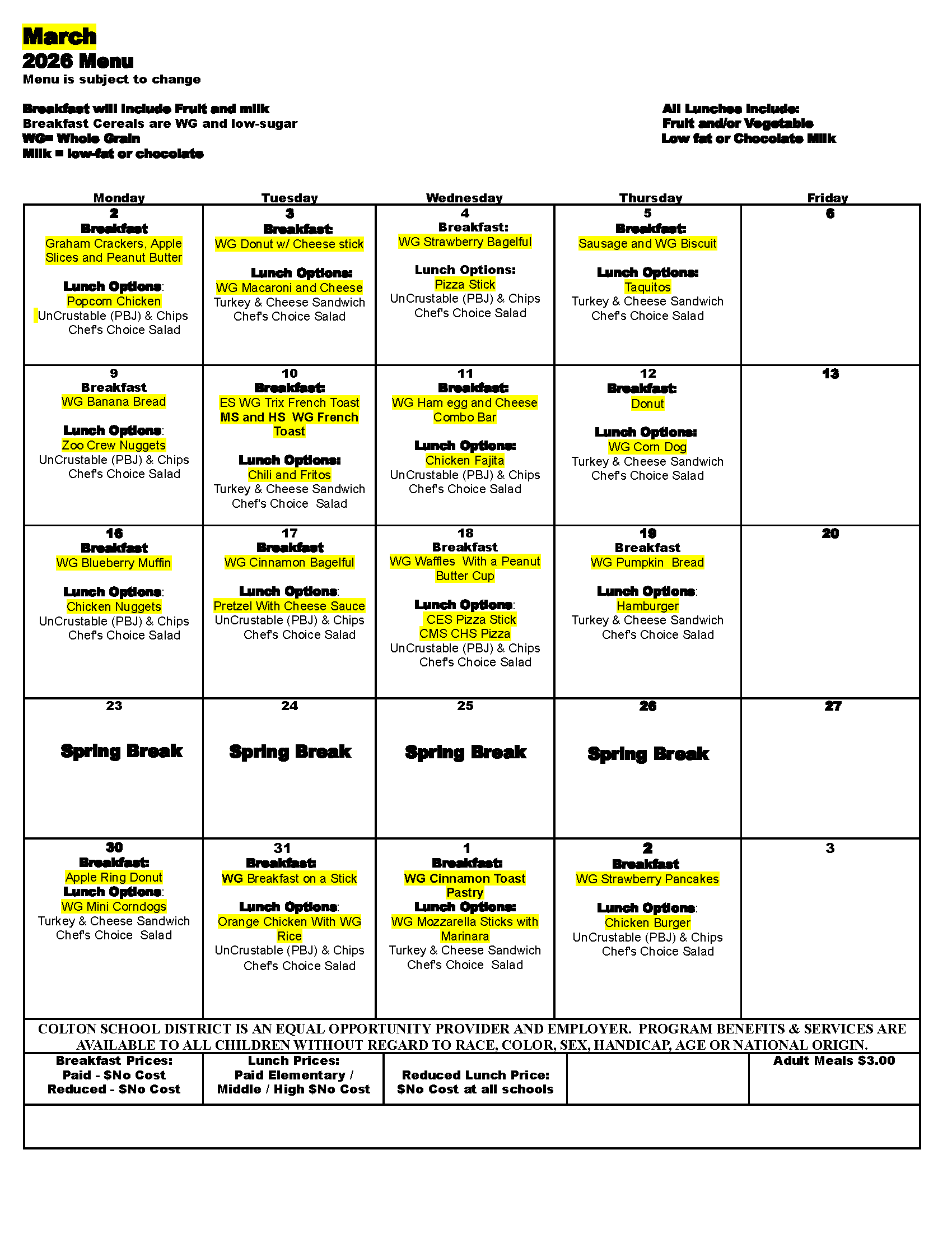 Breakfast and Lunch Menu