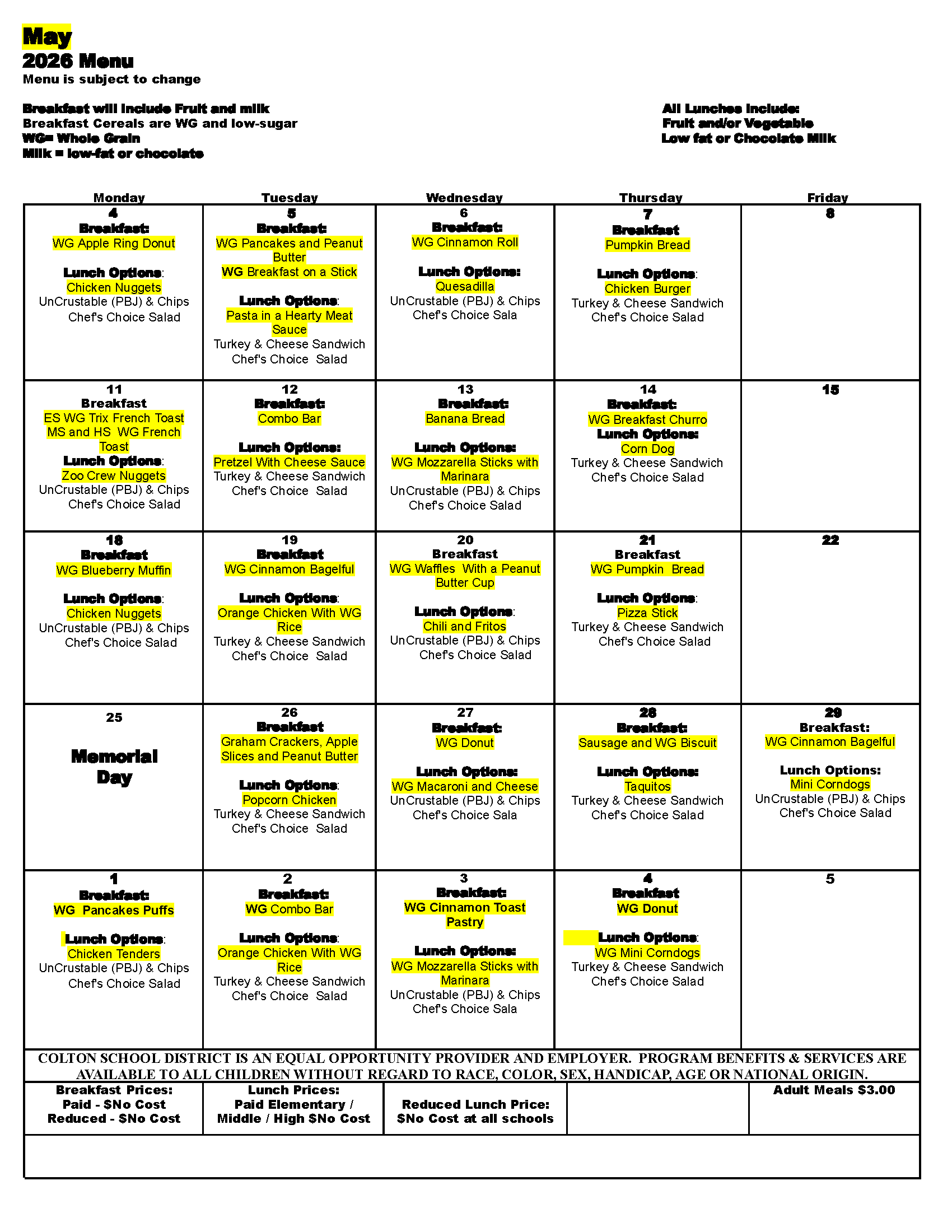 Breakfast and Lunch Menu