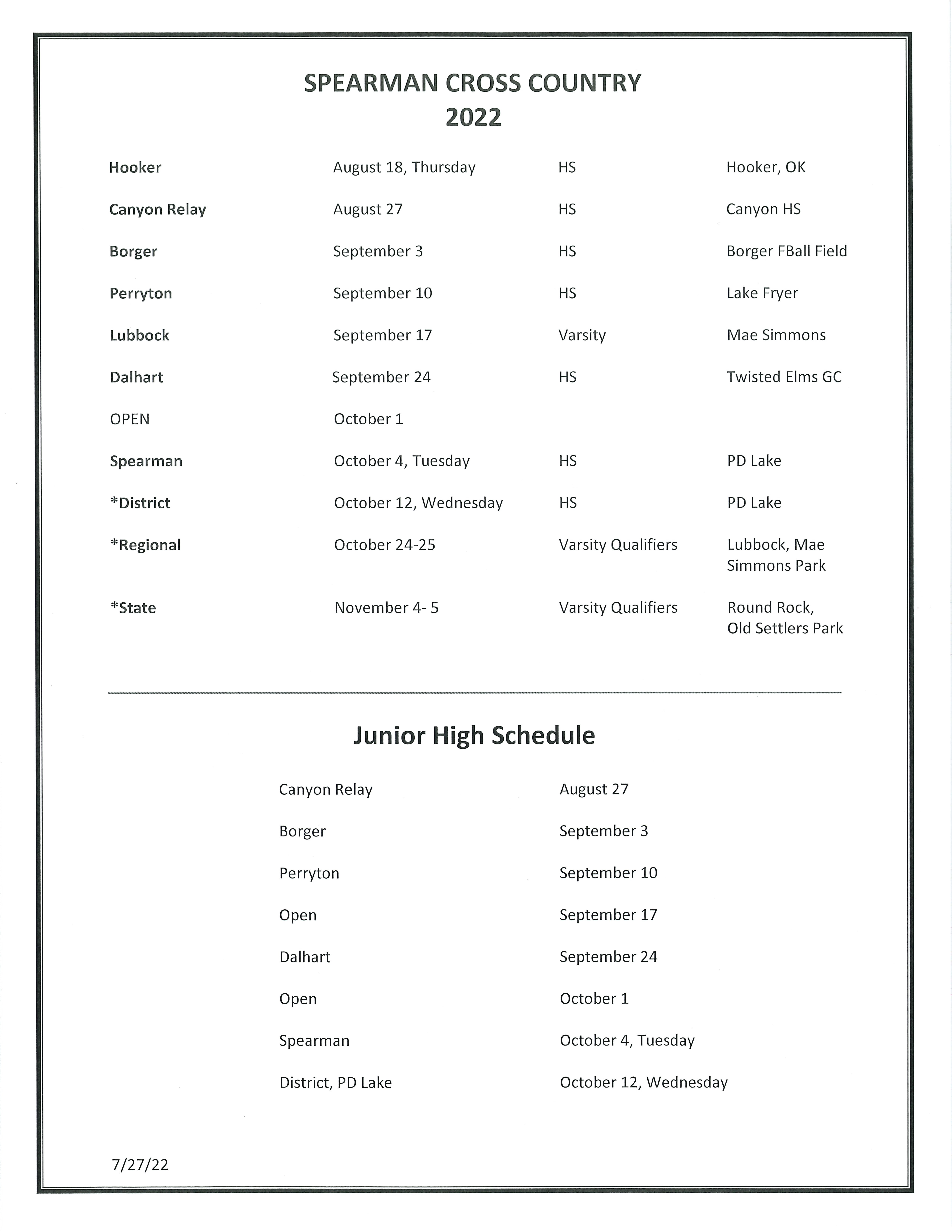 Cross Country Spearman ISD