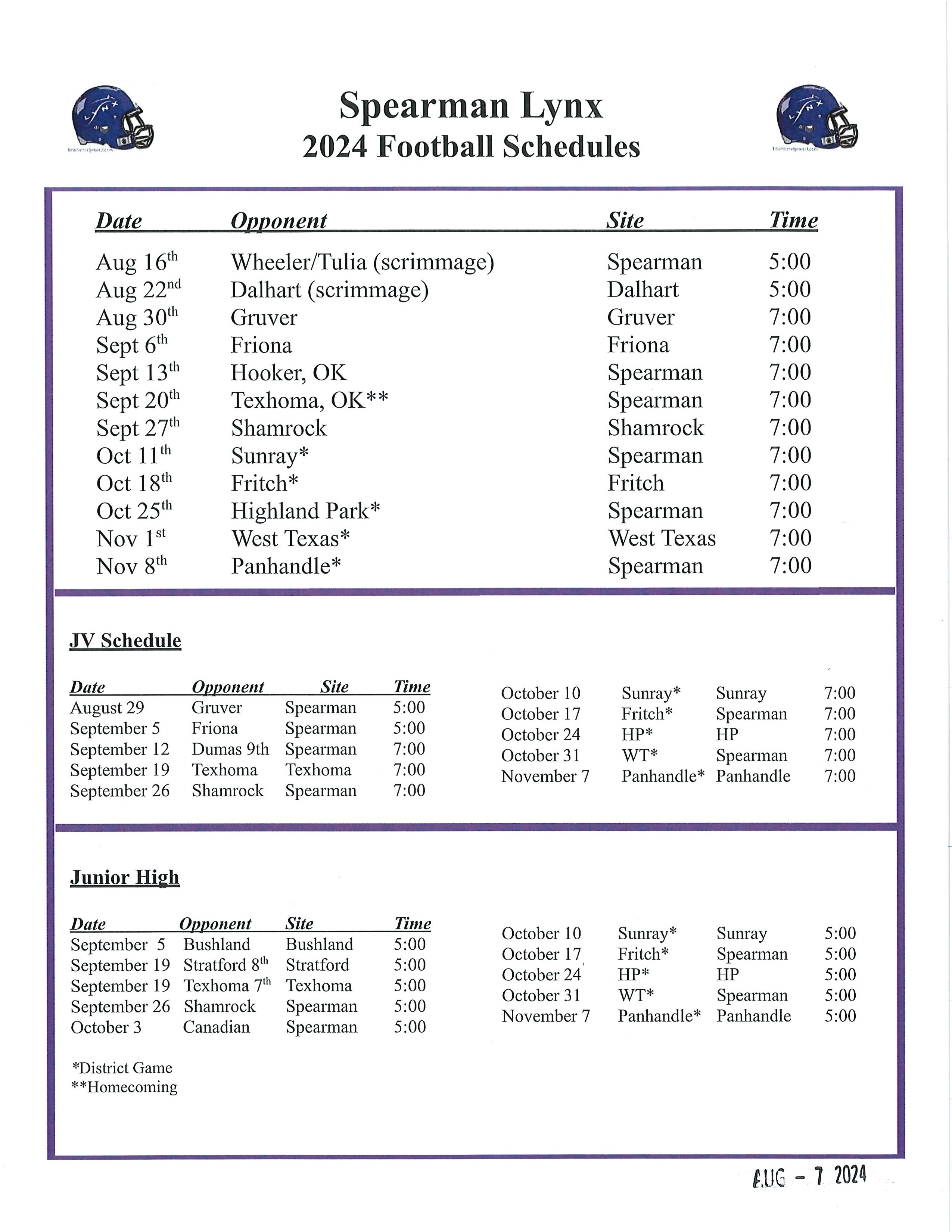 2024 FB Schedule