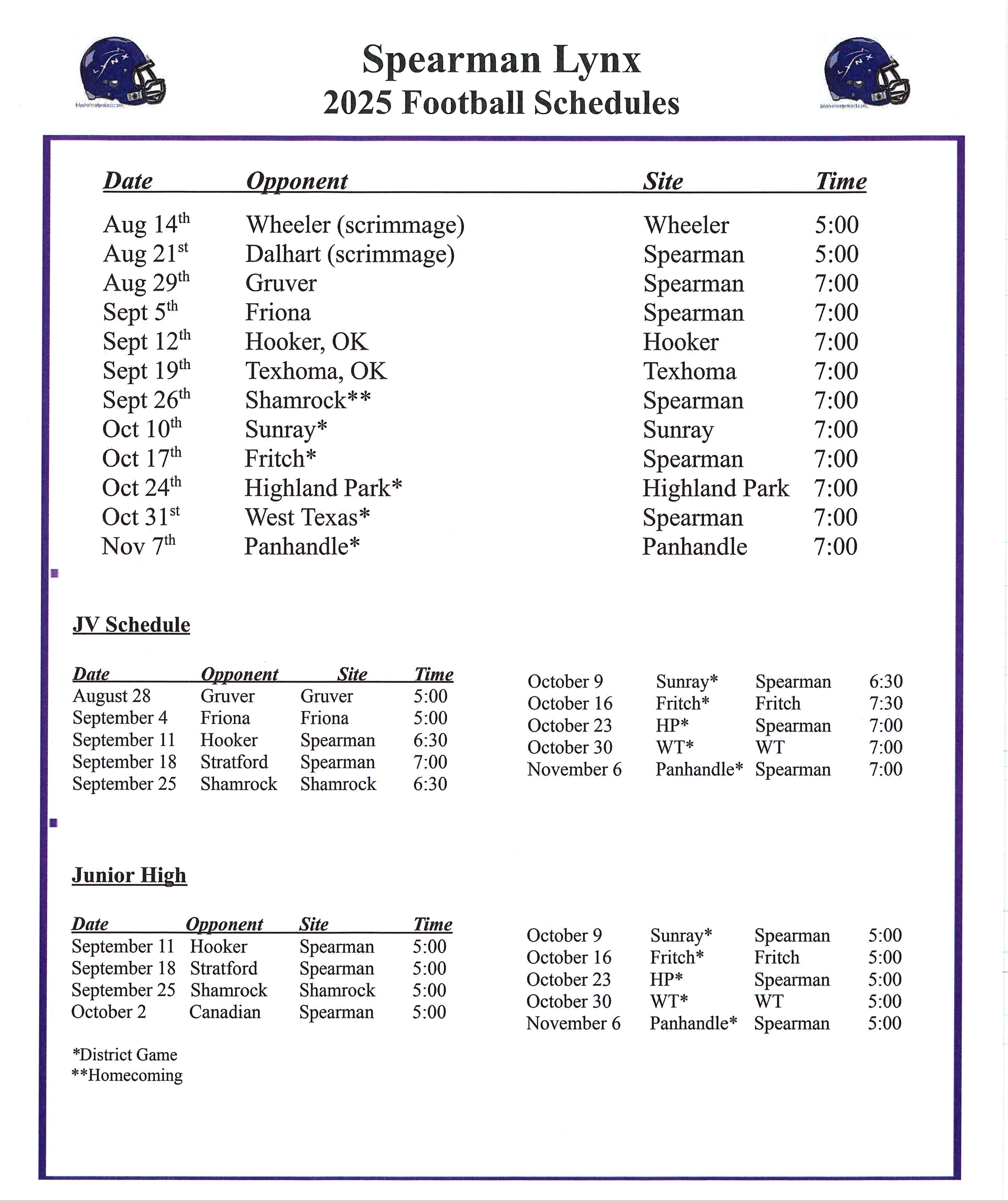 2025 FB Schedule