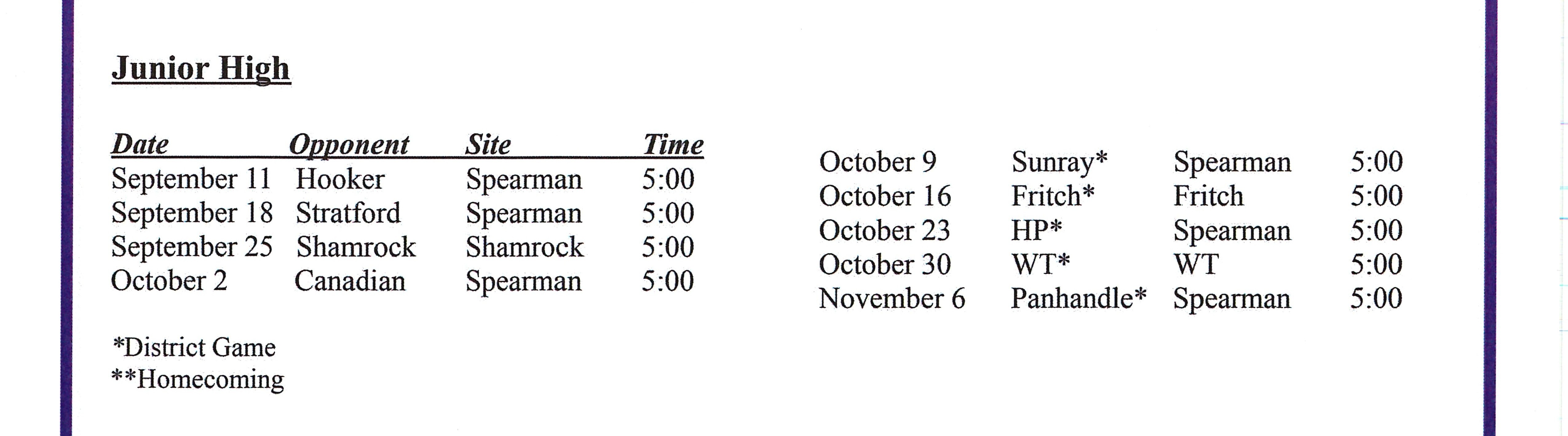 25 FB Schedule