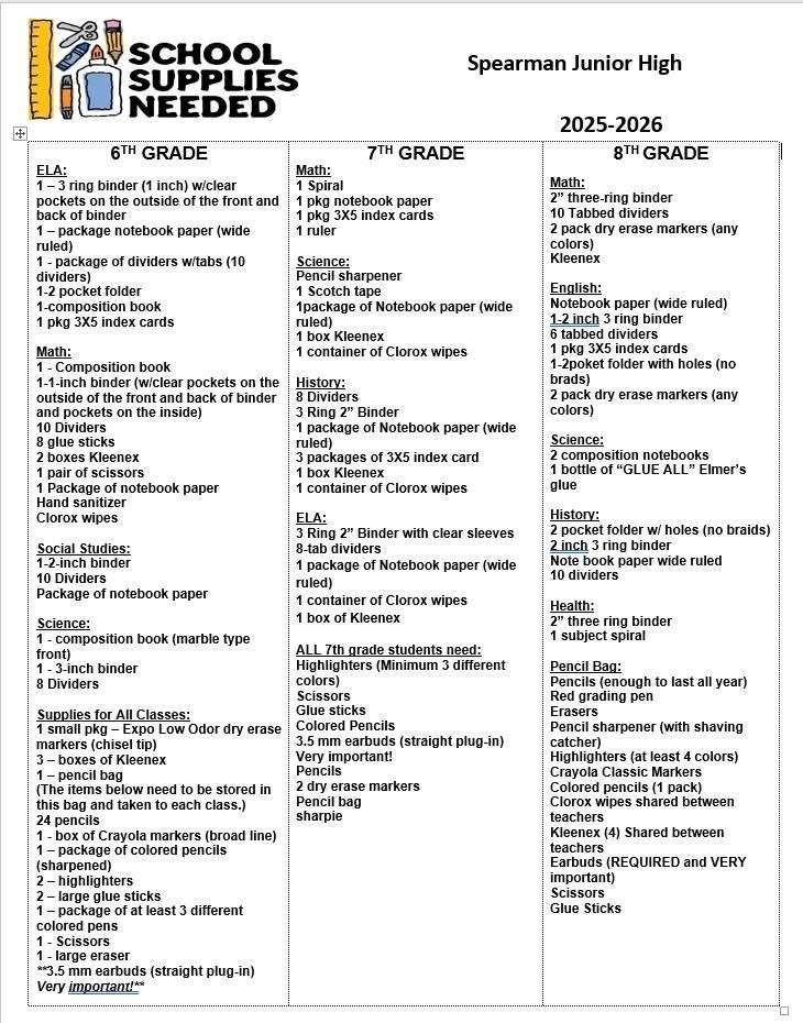 25-26 supply list