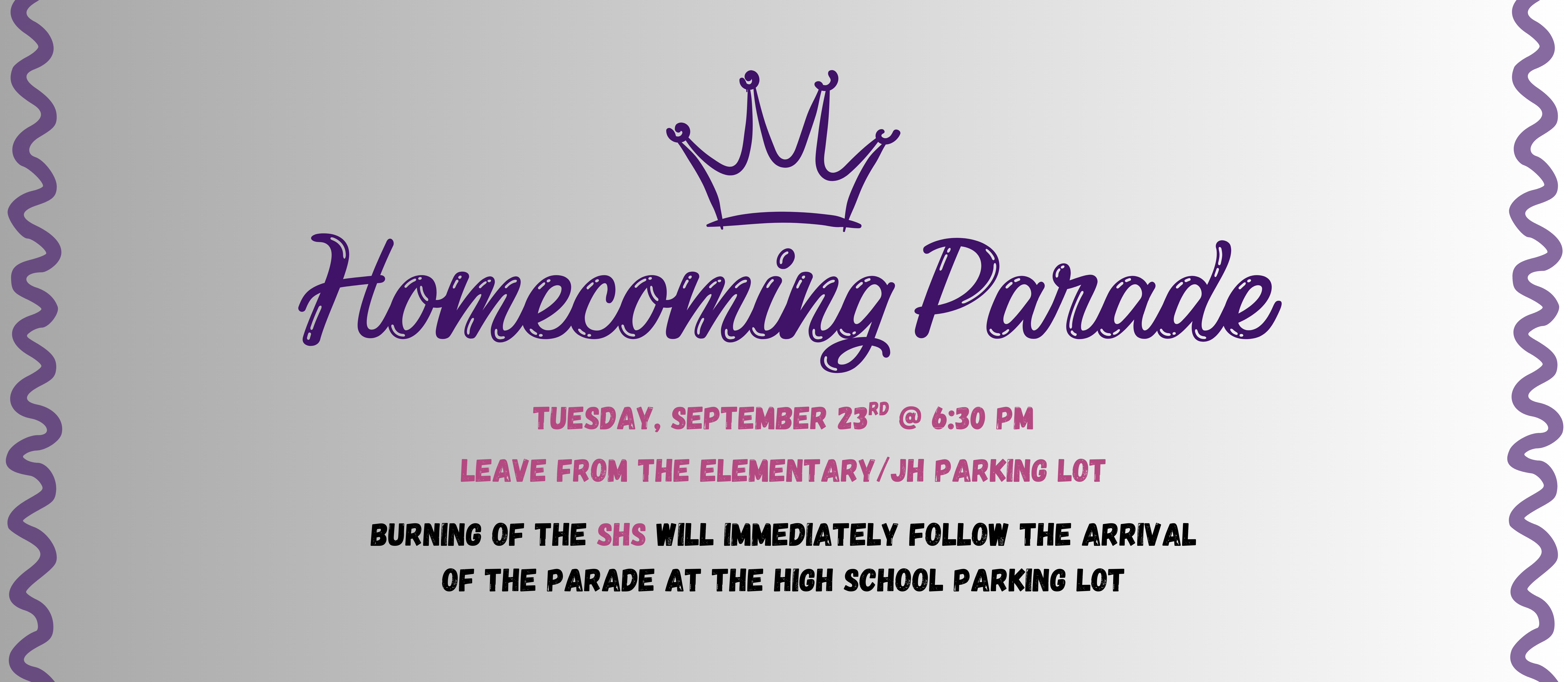 Homecoming Parade Sept 23 @ 630 pm leave from elem parking lot