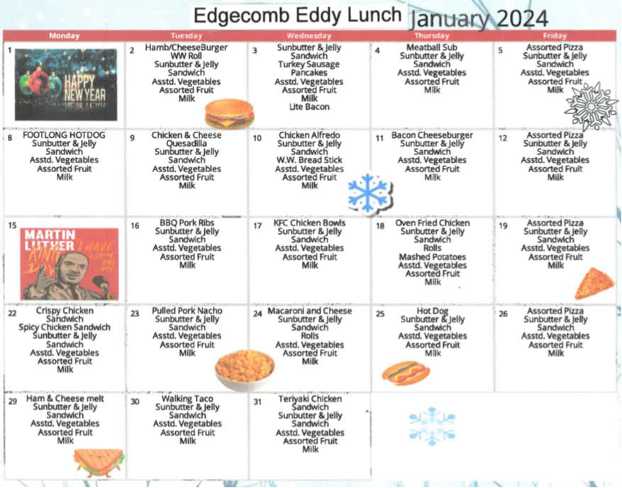 Lunch Menu Eddy School