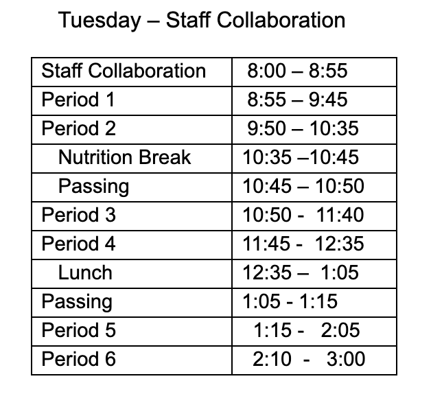 Bell Schedule | Tomales High School