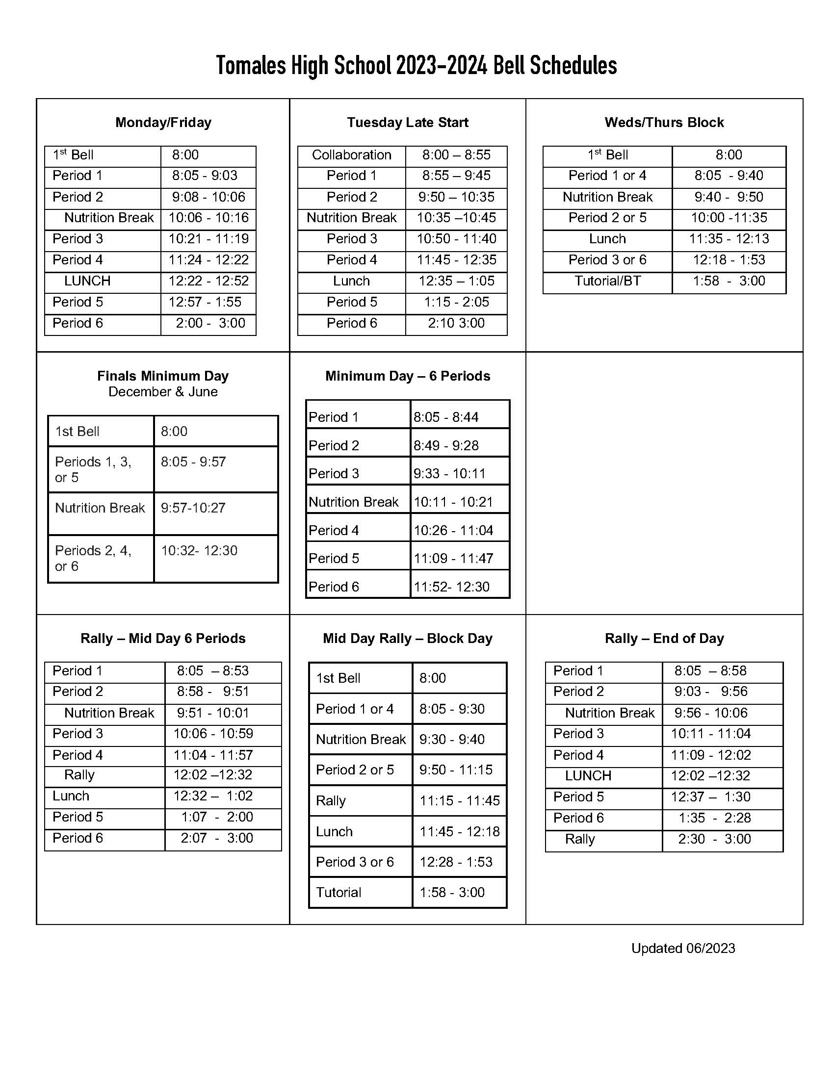 Bell Schedule | Tomales High School