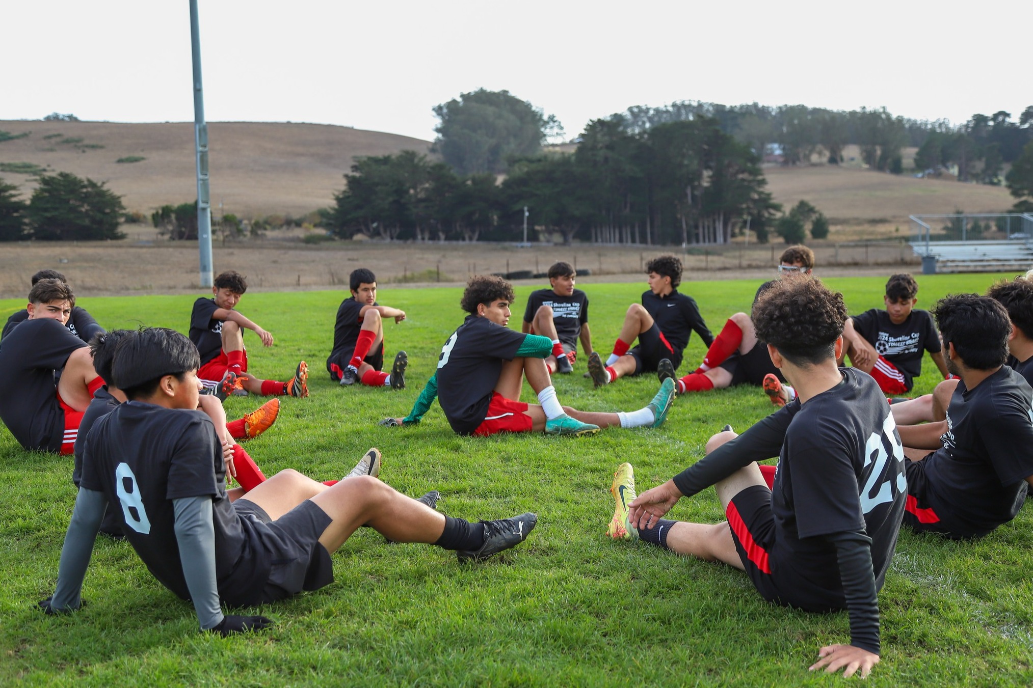 Soccer team stretching