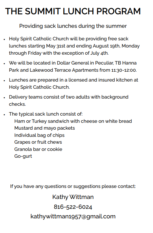 Info about free sack lunch program