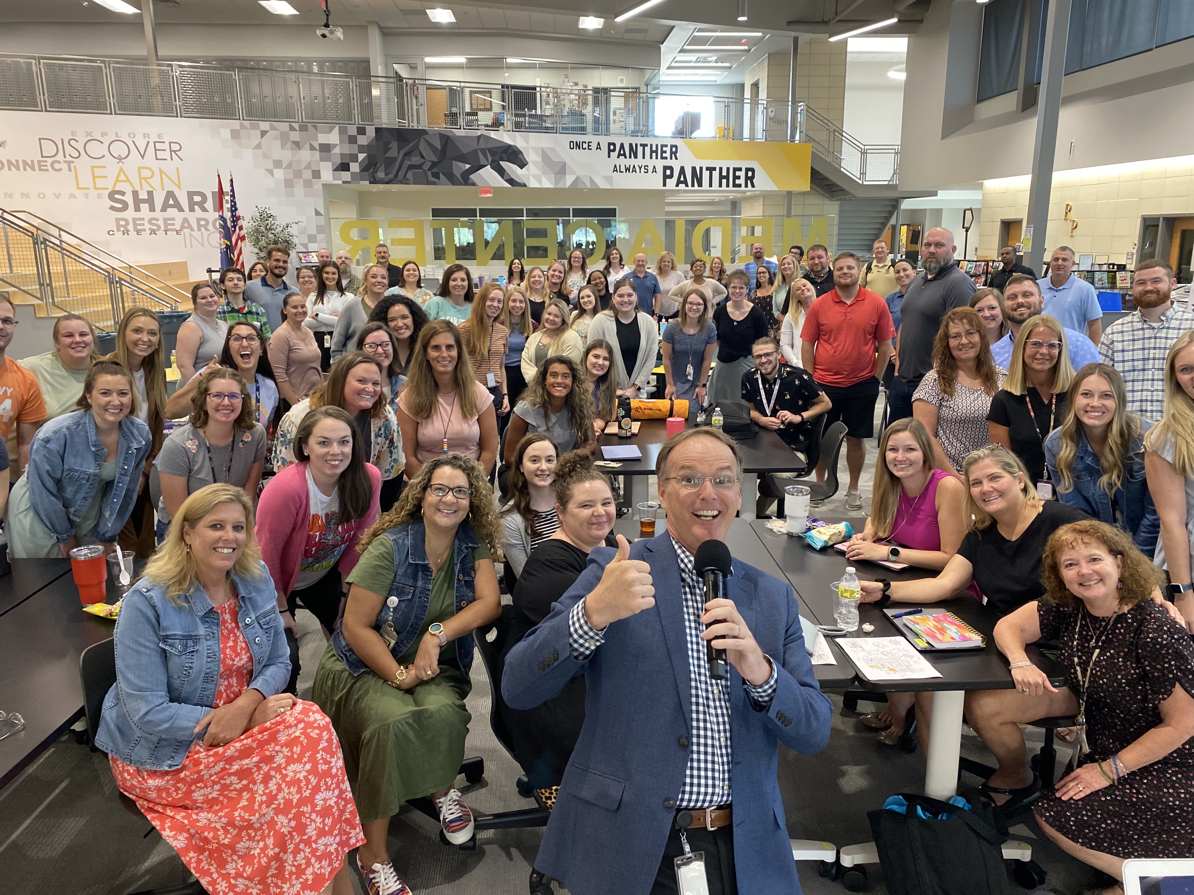 Superintendent Dr. Mike Slagle with new teachers on Aug. 9, 2022