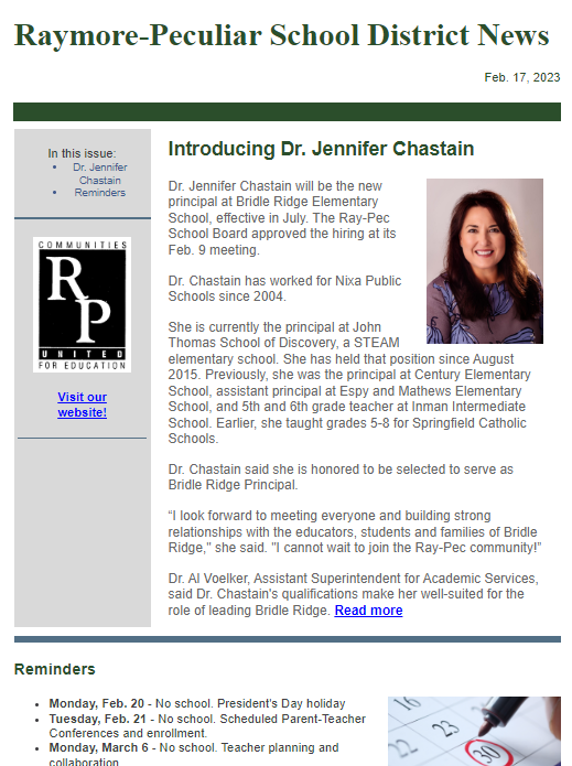 Jennifer Chastain New principal