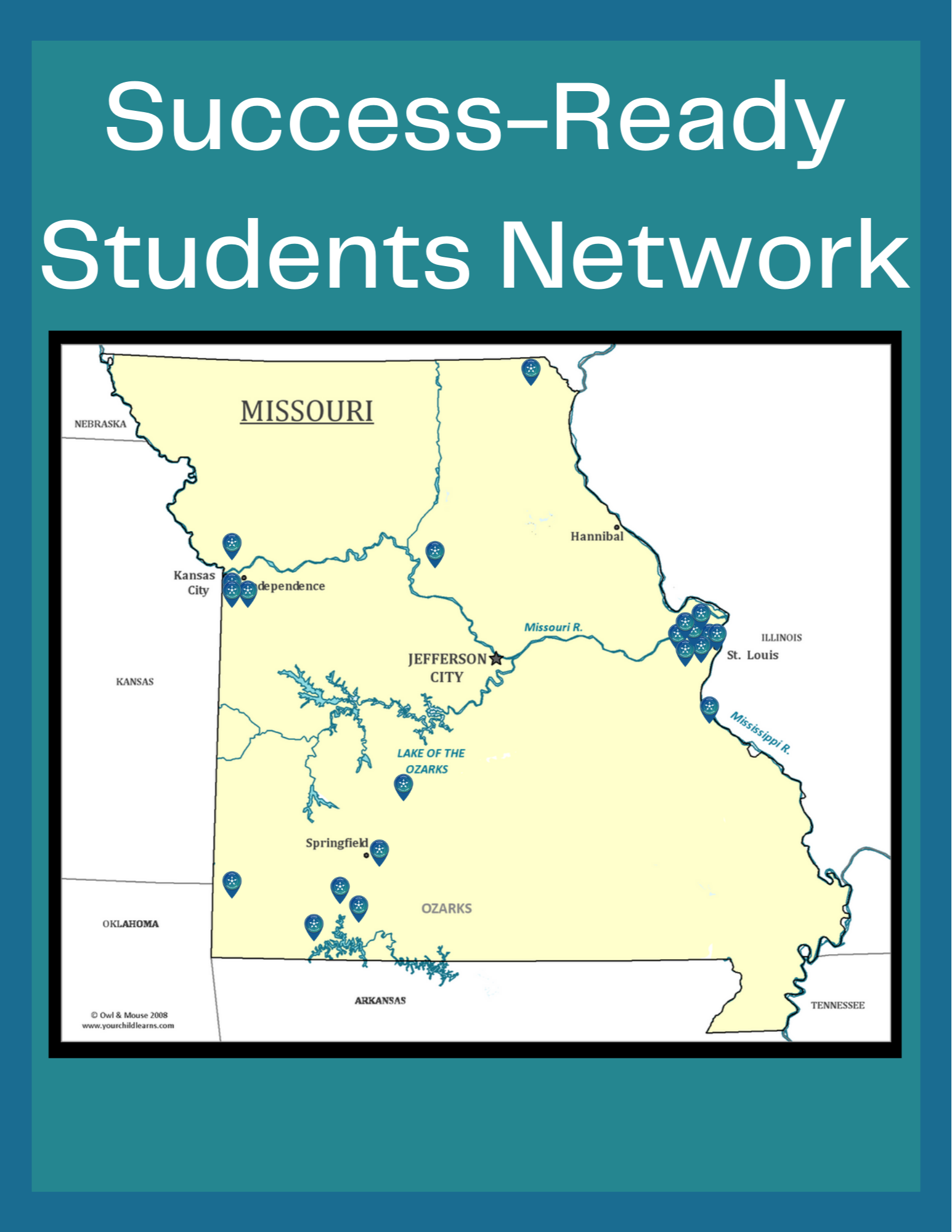 Map of Missouri with Success-Ready Students Network participant locations marked.
