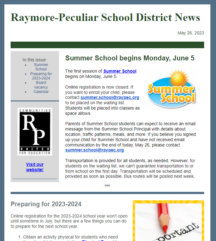 Front cover of Ray-Pec School News