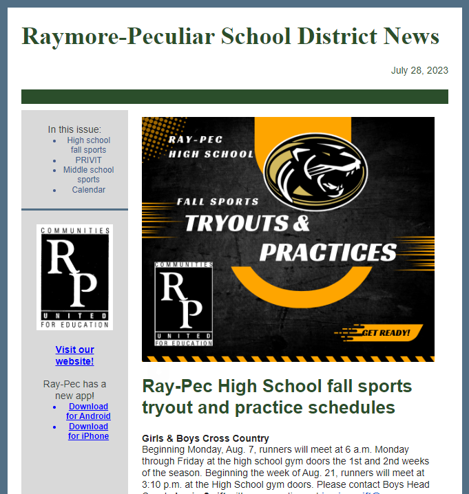 Image of July 28 School News newsletter