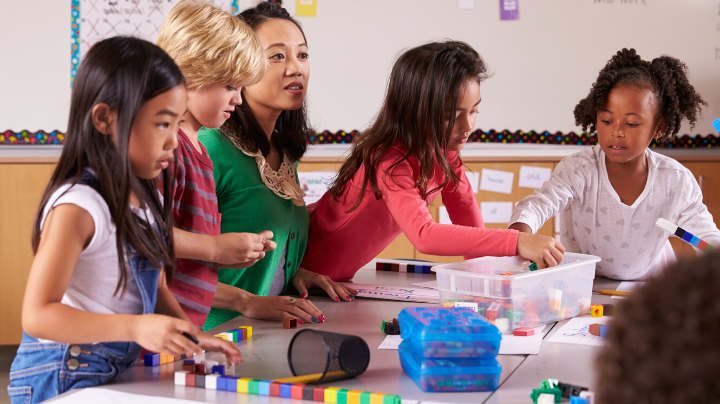 A group of children working at a table