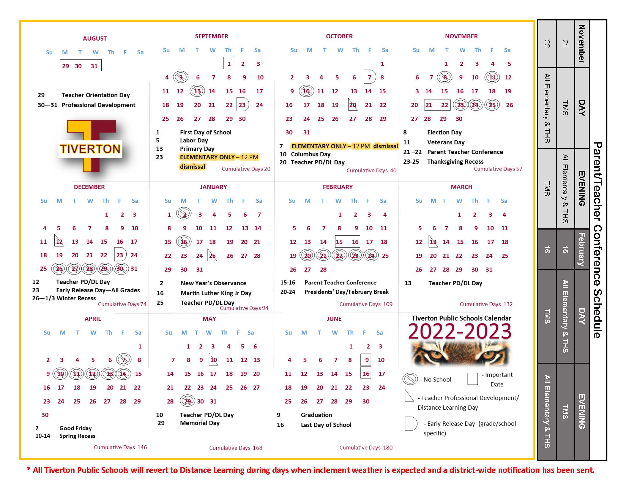 School Year Calendars Tiverton School District