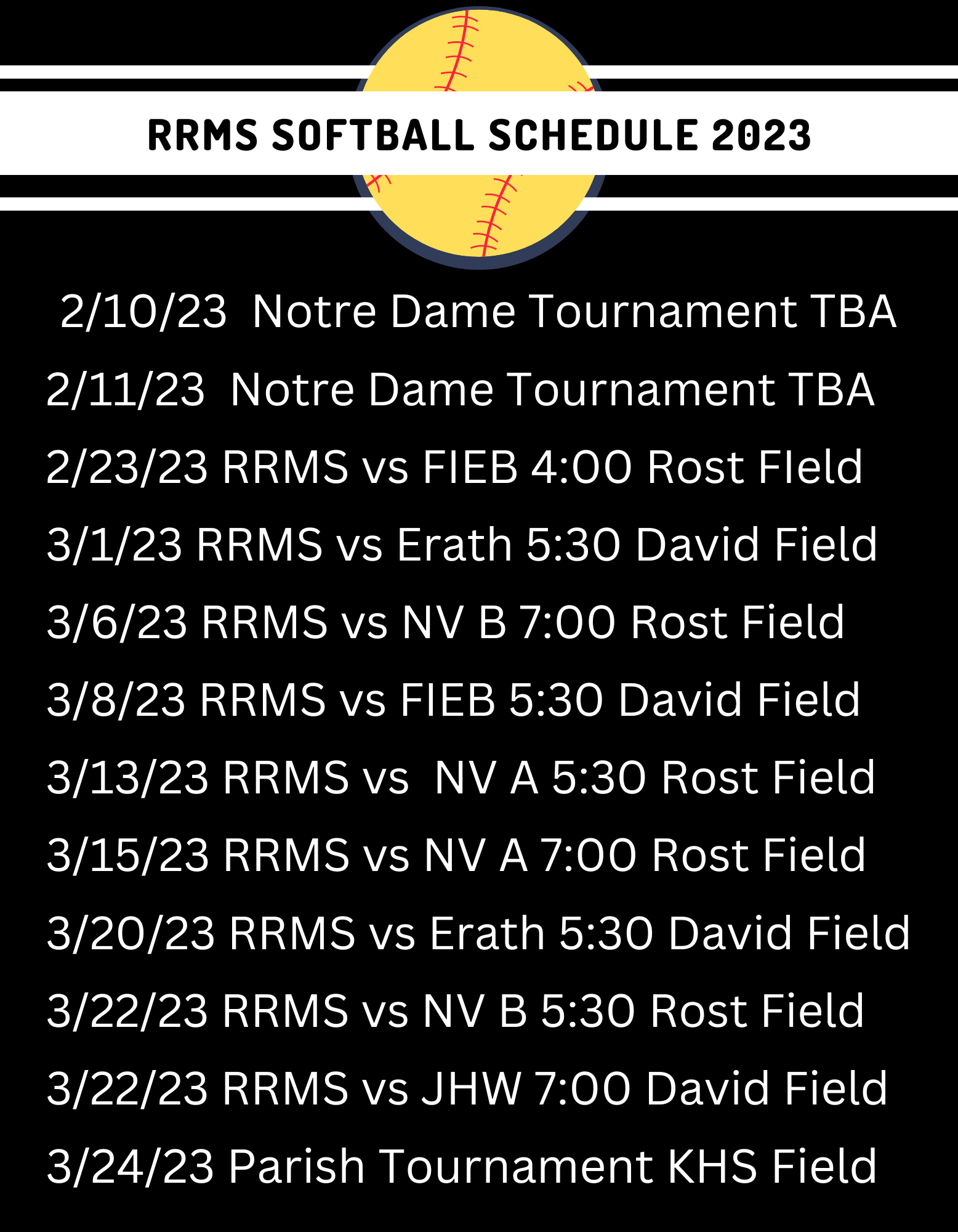 Softball Schedule 2023