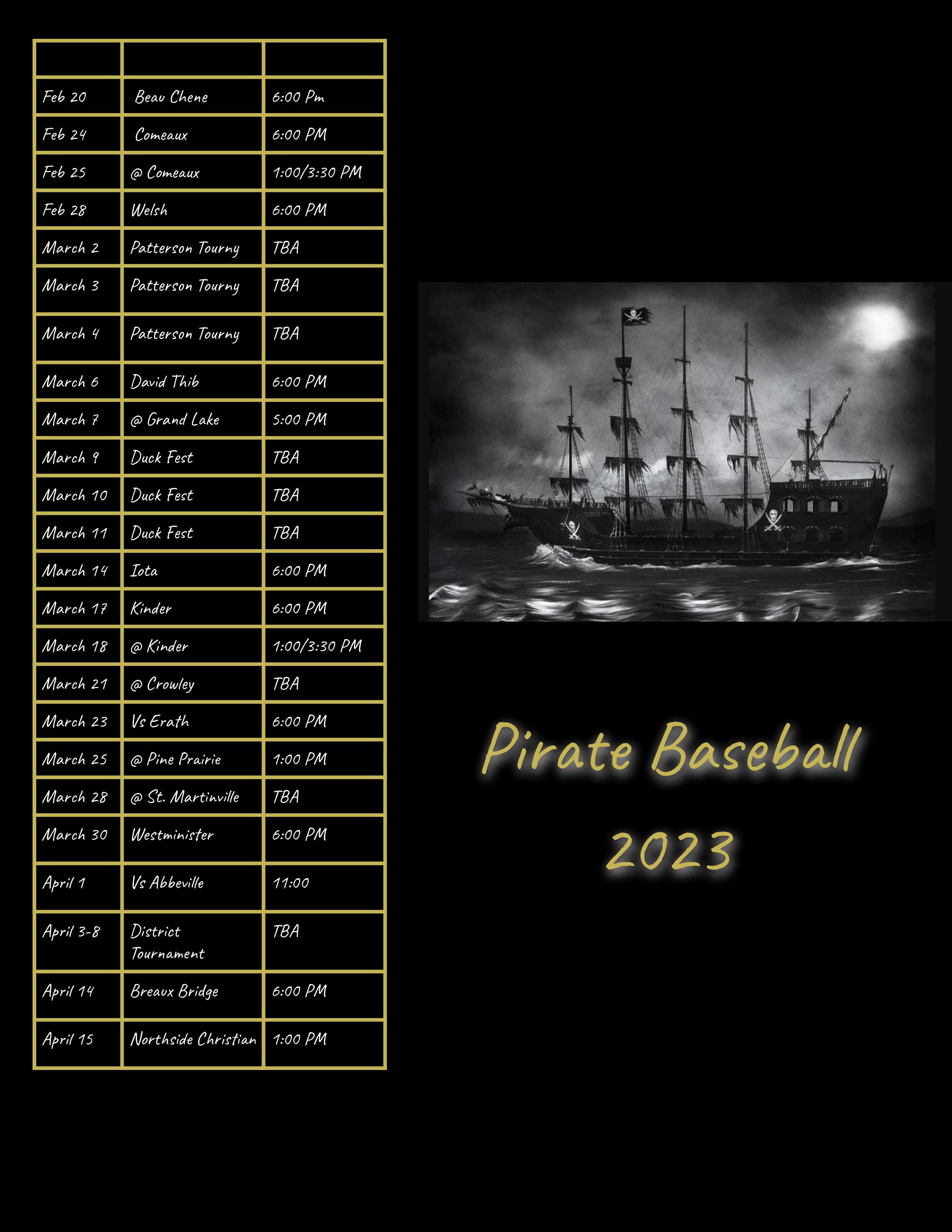 KHS Pirate Baseball schedule 