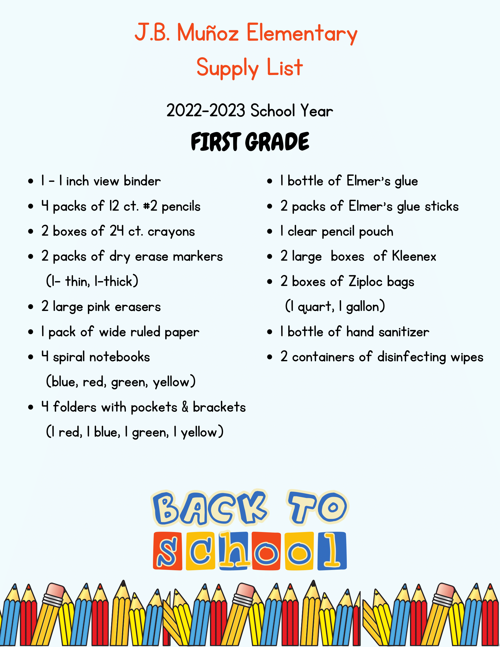 First grade school supply list