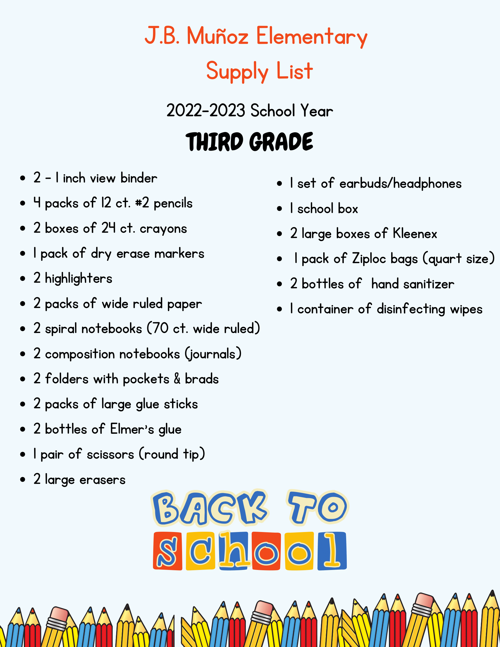 Third grade school supply list