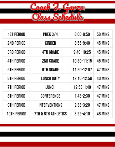 Coach Garza - Class Schedule