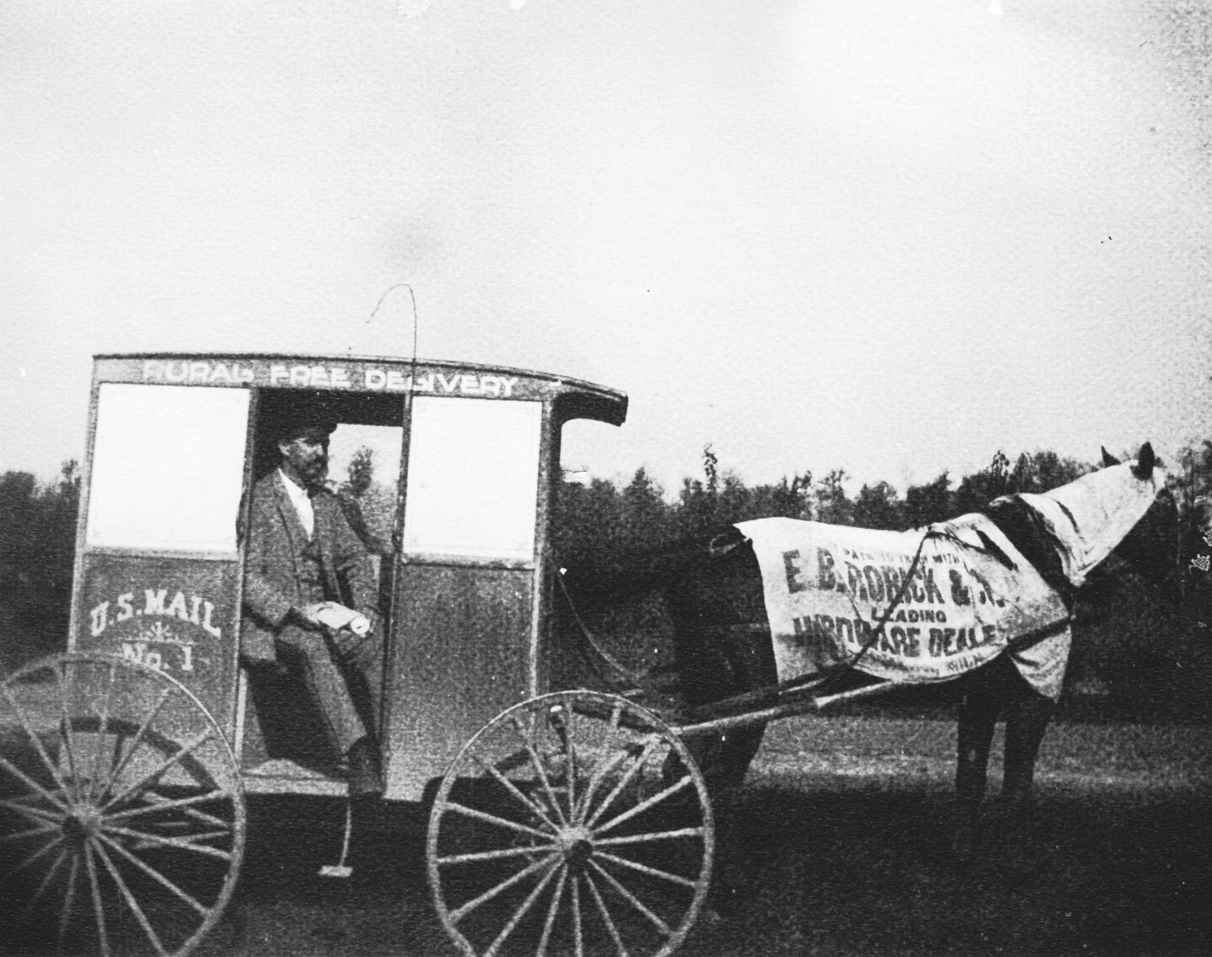 Rural Free Delivery, U.S. Mail – started in 1896.  Ben Colegrove, carrier.