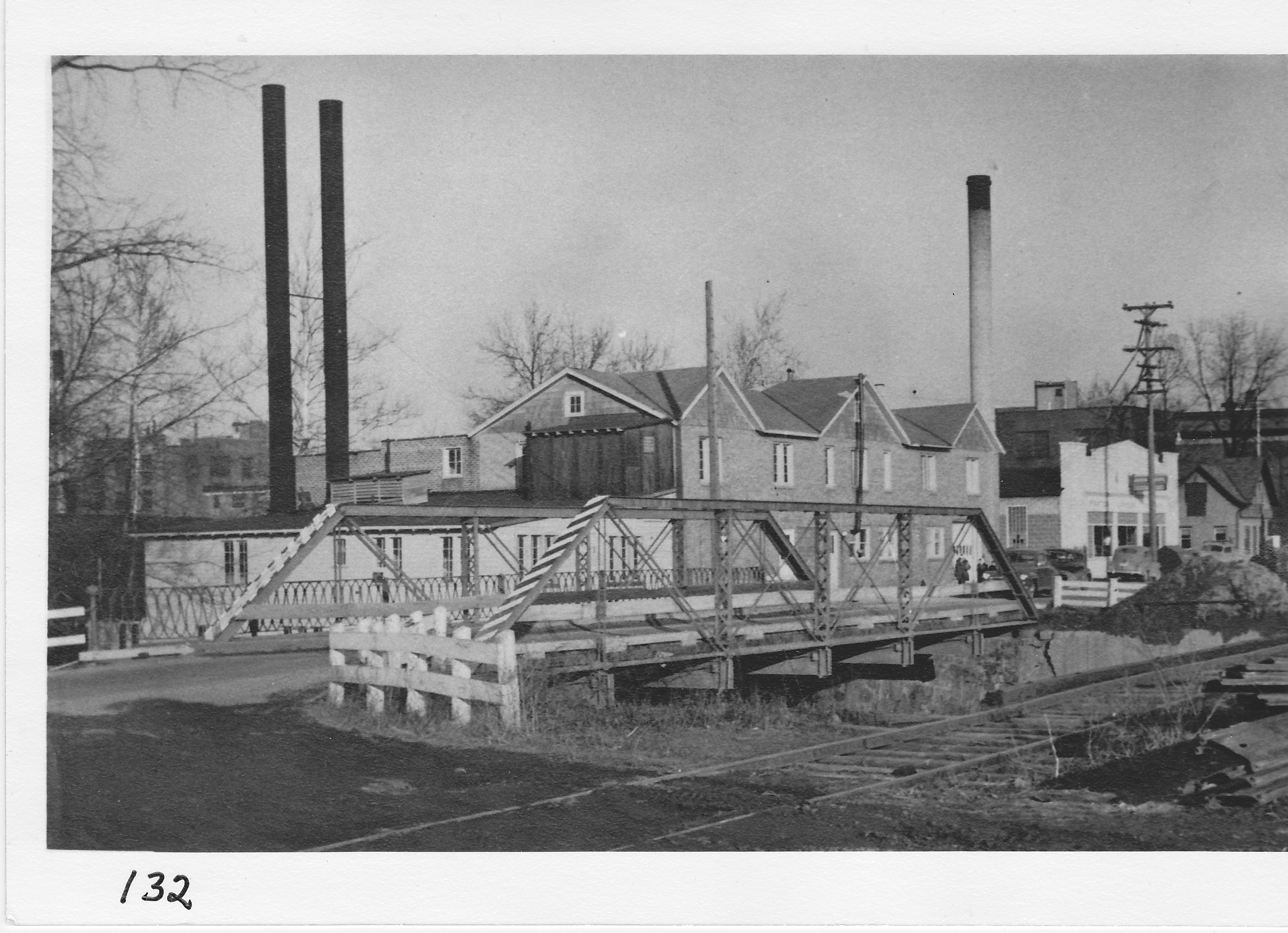 West Main Street bridge, looking toward Anderson’s Creamery. This bridge was built in 1884, replacing the original one built in 1834.  It was replaced again in 1949.