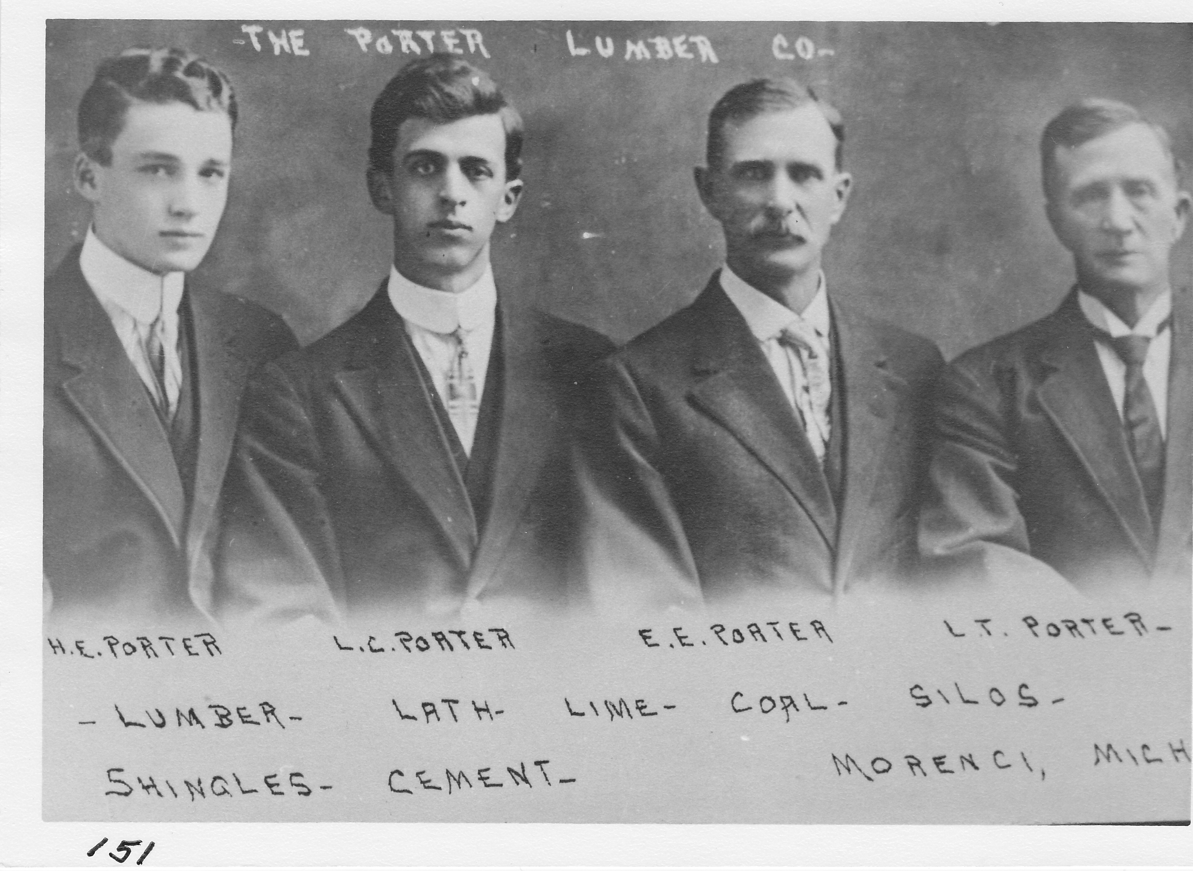 Porter Lumber Company  Employees:  Herbert Porter, Clyde Porter, Elmer Porter, Lewis Porter.