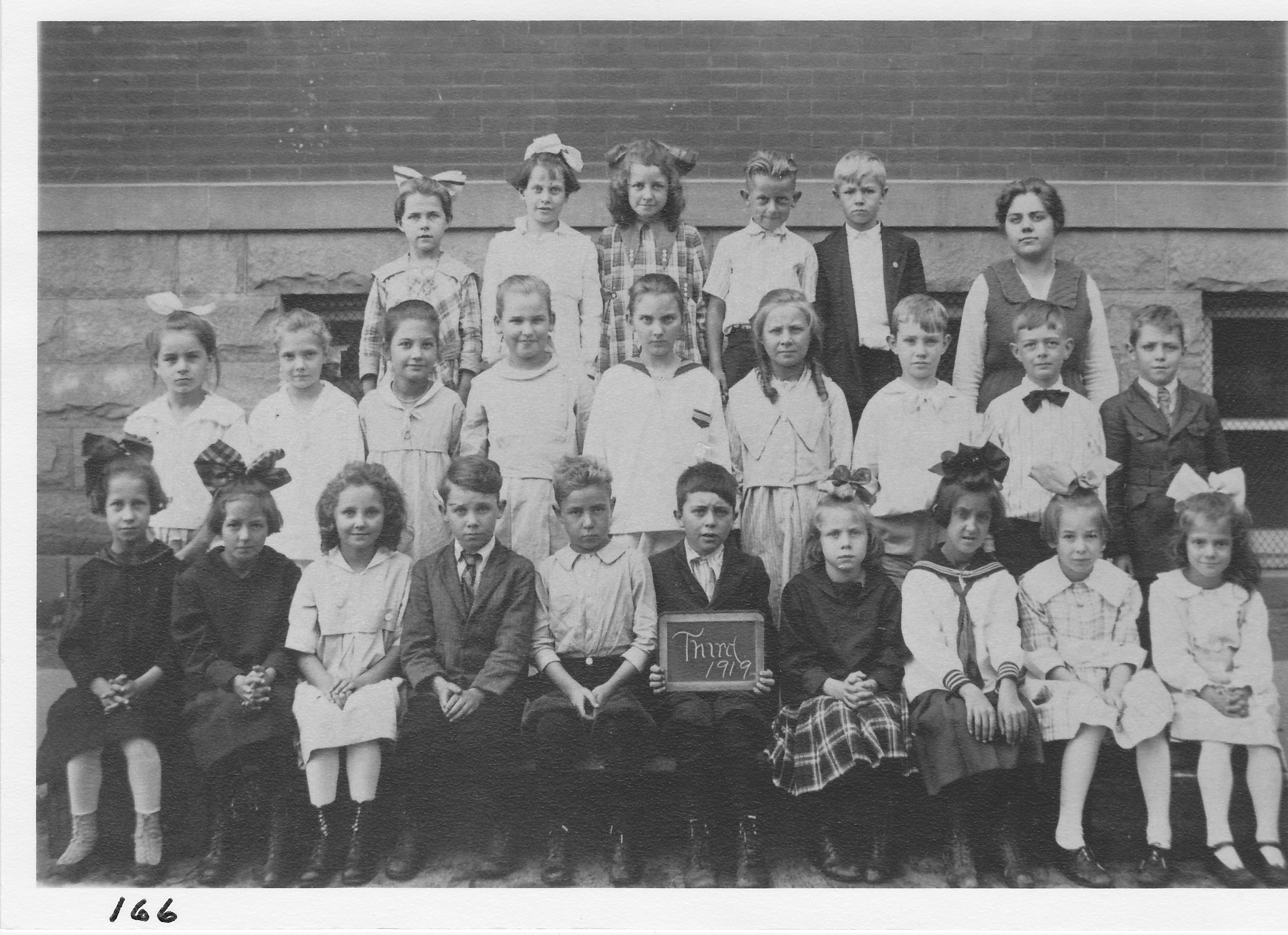 Third Grade, 1919.  Pauline Stockwell, Irene Beadle, Gardiner Chappell, Bob Ackland.