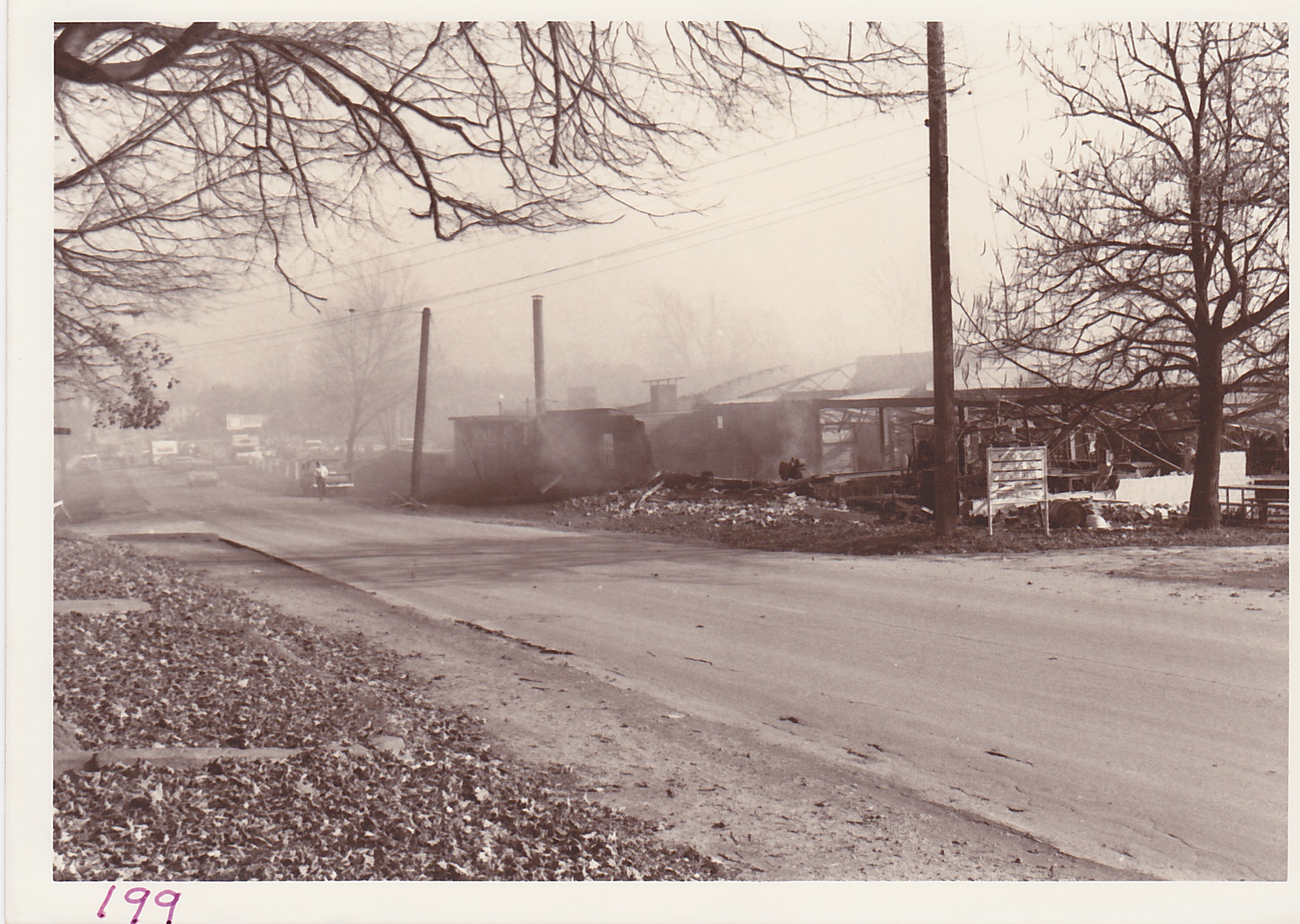Morenci Rubber Products burning during catastrophic fire on Nov. 8, 1975.