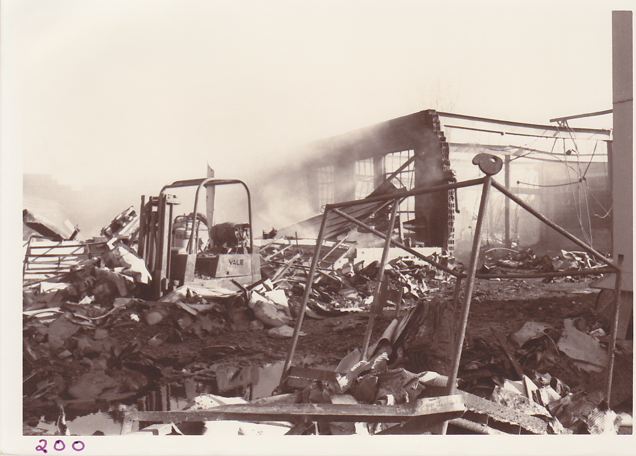 A view of some of the charred remains following Morenci Rubber Products fire on Nov. 8, 1975.