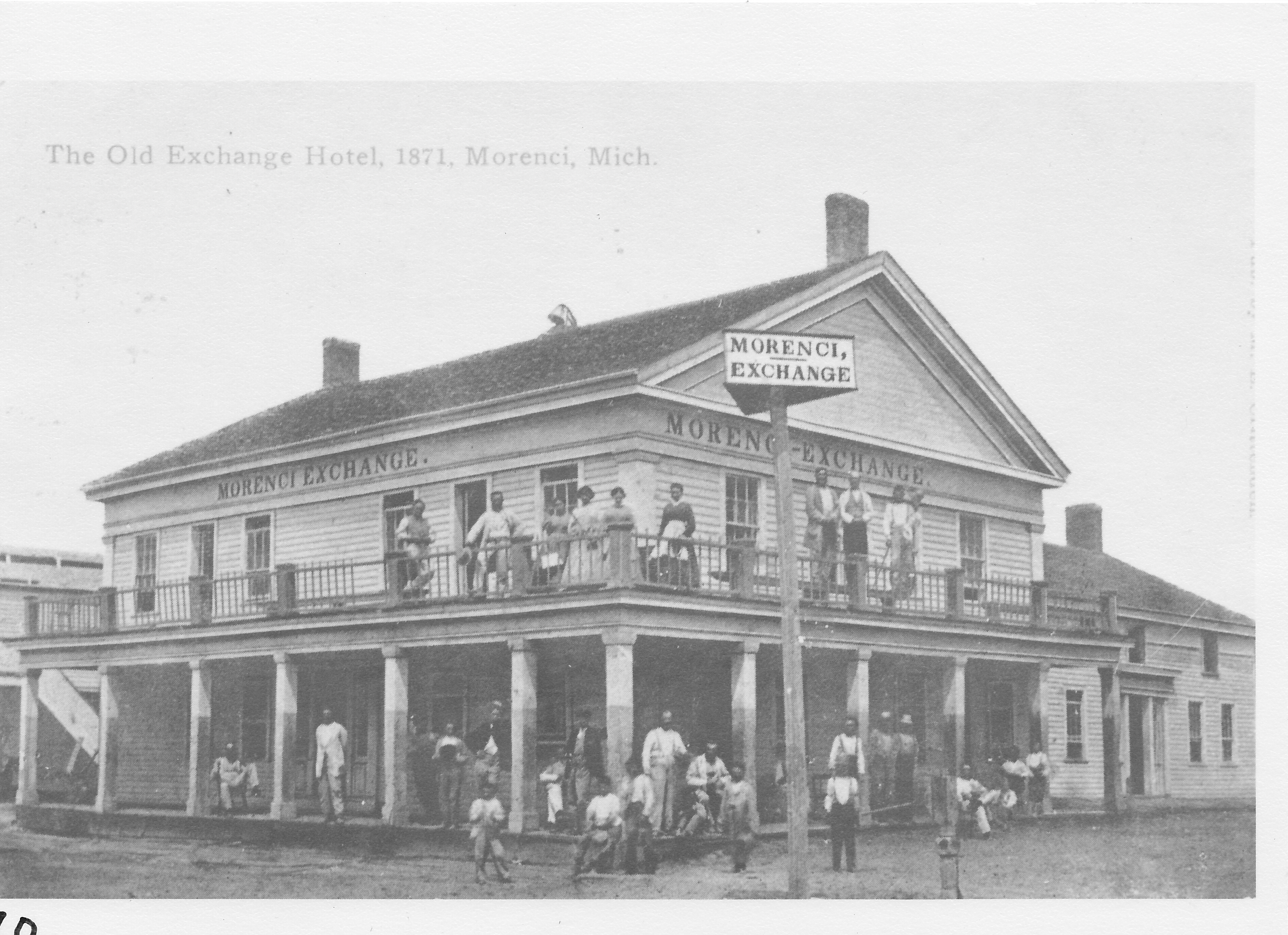 Morenci Exchange Hotel, northwest corner Main and North streets.  1871 photo.  Structure burned in 1888.